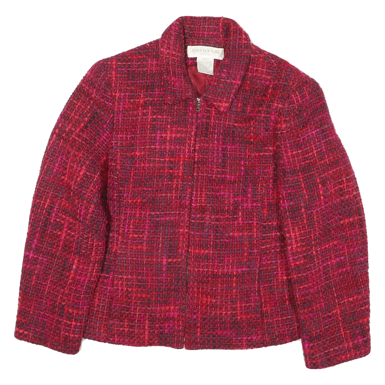JONES NEW YORK Womens Red Pink Tweed Zip Jacket UK 10 Cotton Blend Classic Refurbished - N/A refurbished available on Cerqular