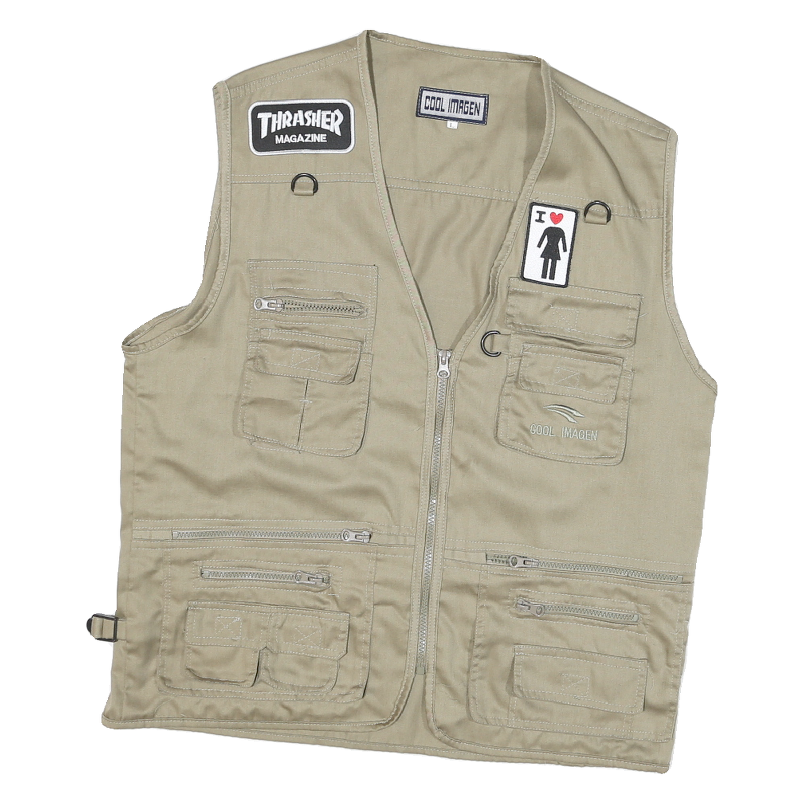 COOL IMAGEN Mens Beige Cotton Blend Utility Jacket L Zip Pockets Patchwork Style Refurbished - N/A refurbished available on Cerqular
