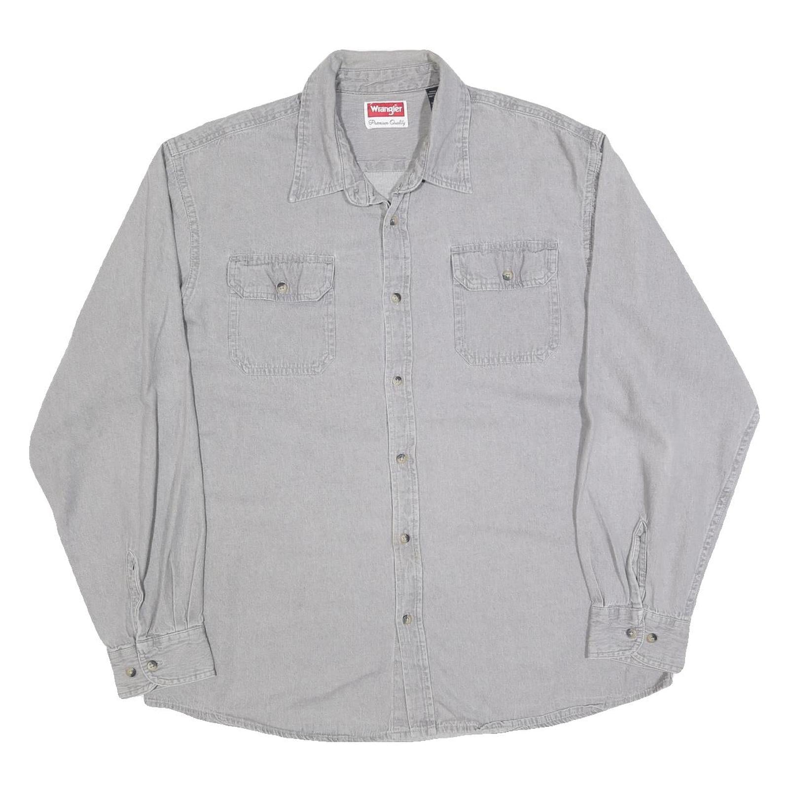 WRANGLER Mens Grey Shirt XL Cotton Blend Classic Button Down Two Pockets Refurbished - N/A refurbished available on Cerqular