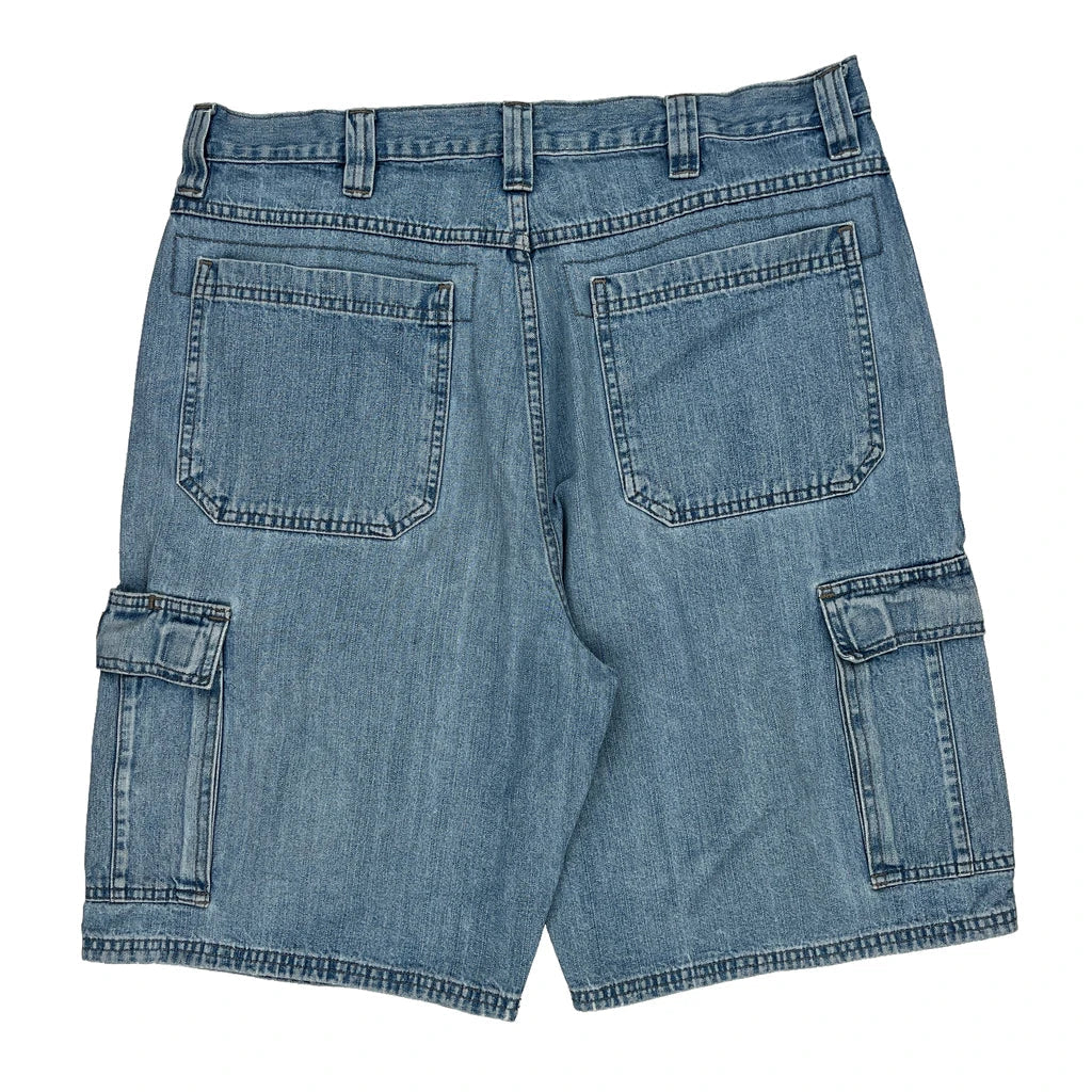 Wrangler Cargo Shorts - 34W 10L Blue Denim Refurbished - Thrifted (note: this is a term often used to describe second- refurbished available on Cerqular