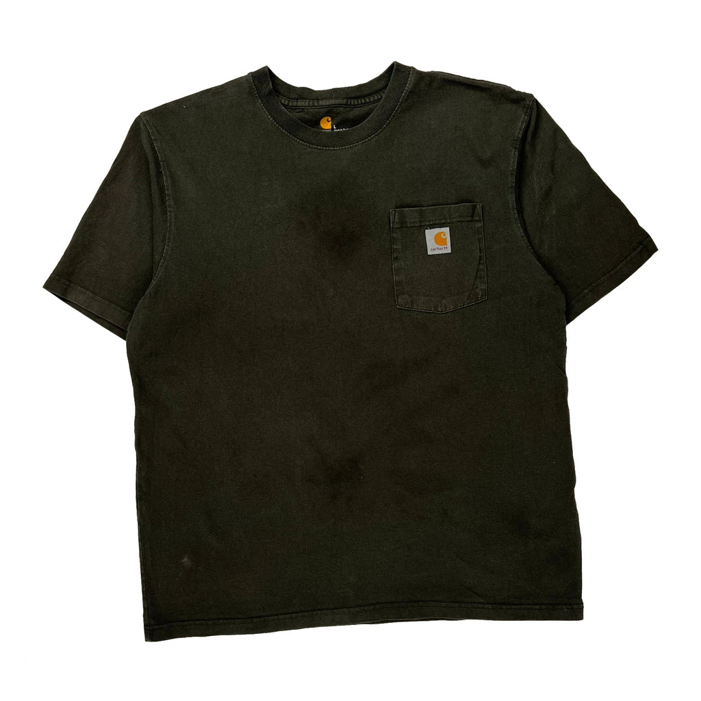 Carhartt T-Shirt - Large Black Cotton Refurbished - Thrifted (note: this is a term often used to describe second- refurbished available on Cerqular