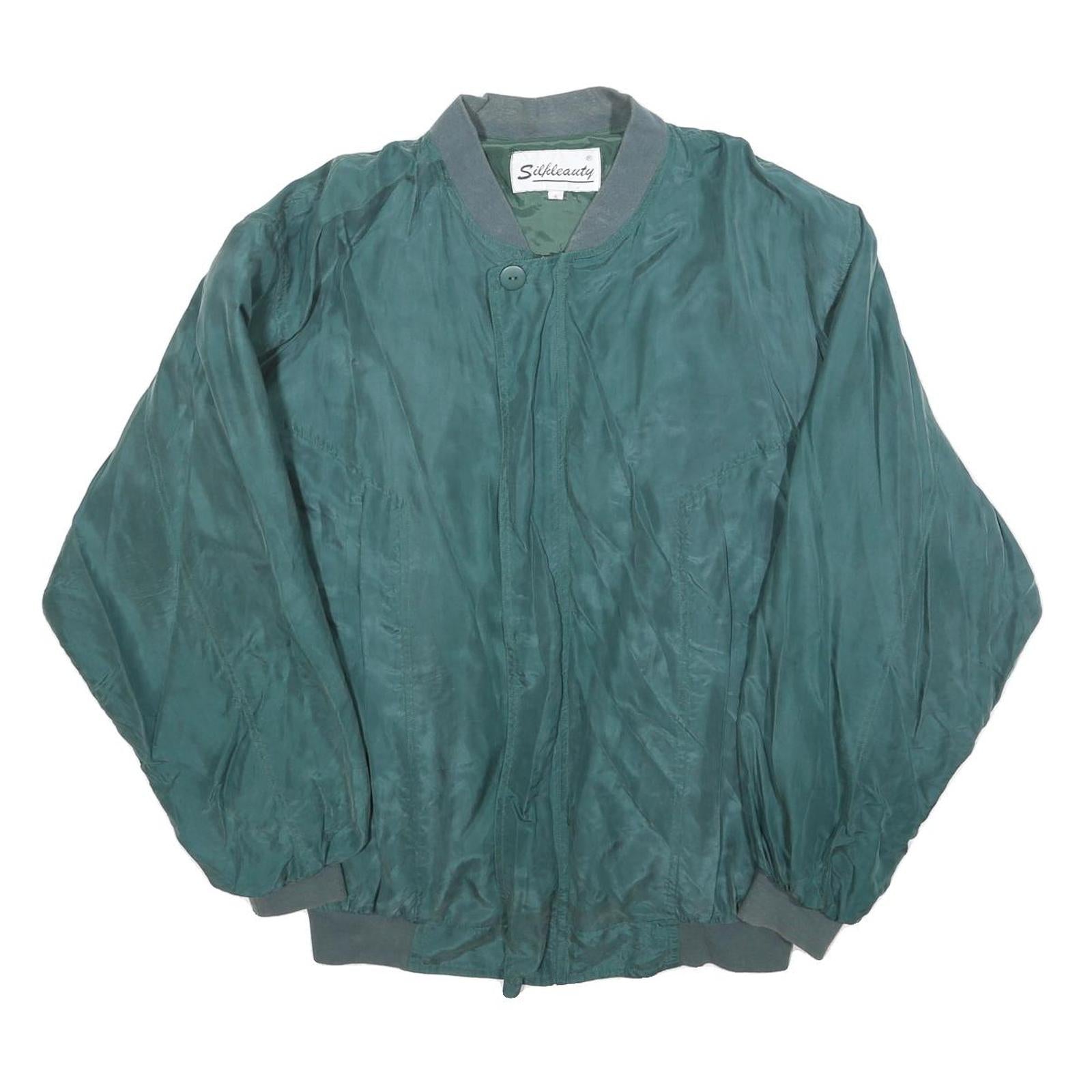 SILKBEAUTY Mens Green Silk Bomber Jacket S Woven Zip Closure Relaxed Fit Refurbished - N/A refurbished available on Cerqular