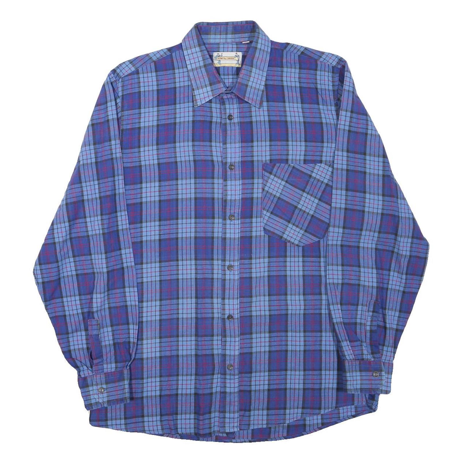 CROWN BY CORONA Mens Blue Plaid Shirt M Cotton Blend Casual Long Sleeve Refurbished - N/A refurbished available on Cerqular