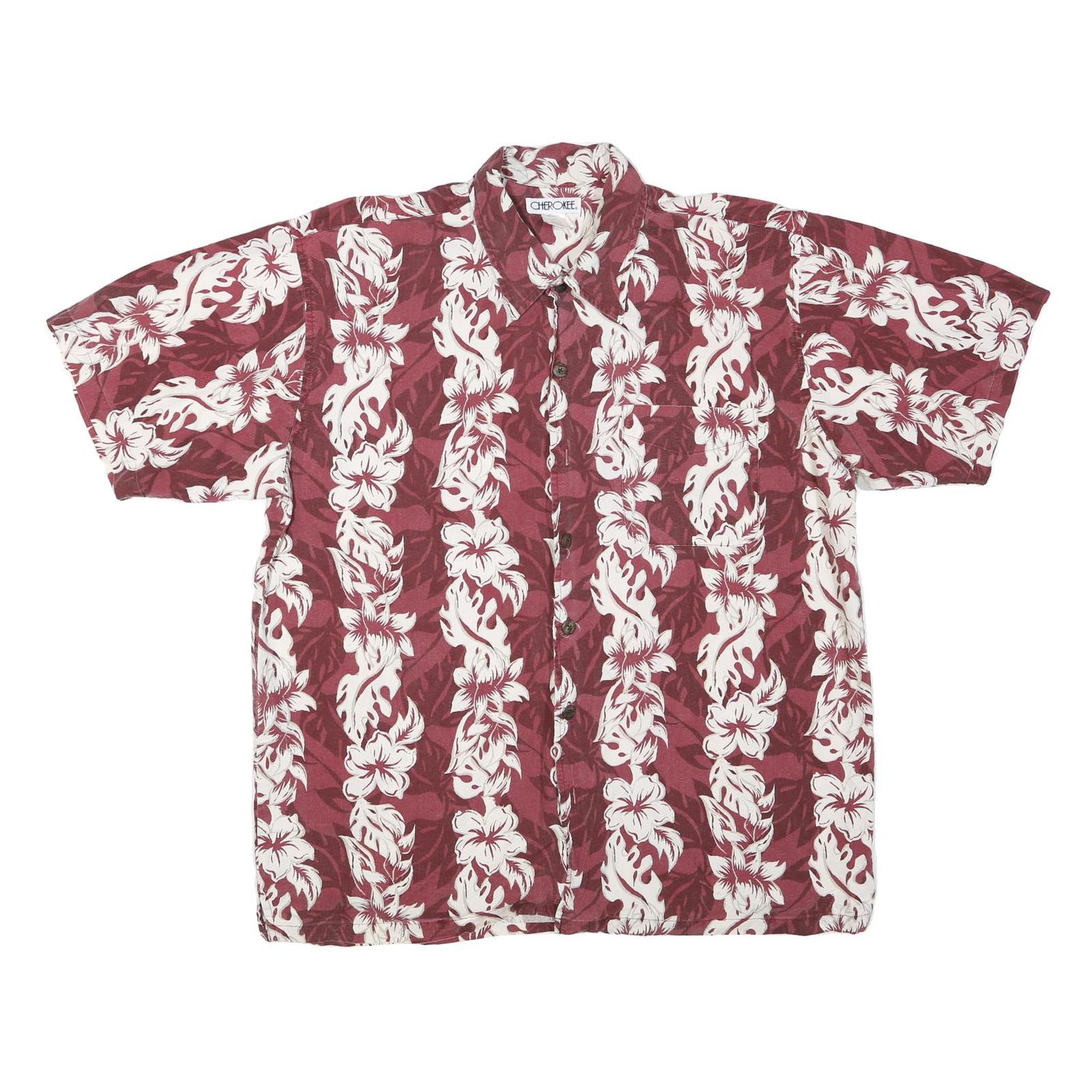 CHEROKEE Mens Red & Cream Floral Casual Shirt L Lightweight Cotton Blend Summer Refurbished - N/A refurbished available on Cerqular