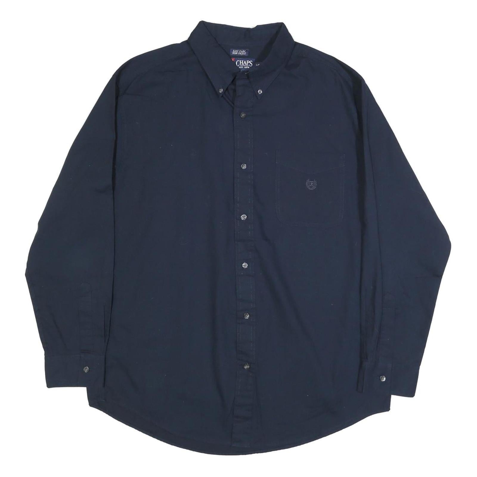 CHAPS Mens Navy Plain Cotton Blend Shirt L Button-Down Collar Long Sleeve Refurbished - N/A refurbished available on Cerqular