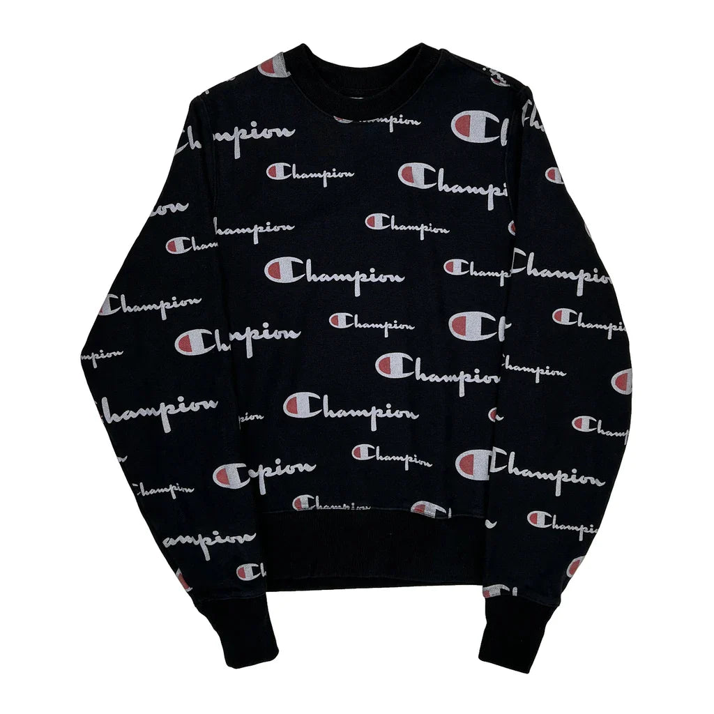 Reverse Weave Champion Sweatshirt - Small Black Cotton Refurbished - Thrifted (note: this is a term often used to describe second- refurbished available on Cerqular
