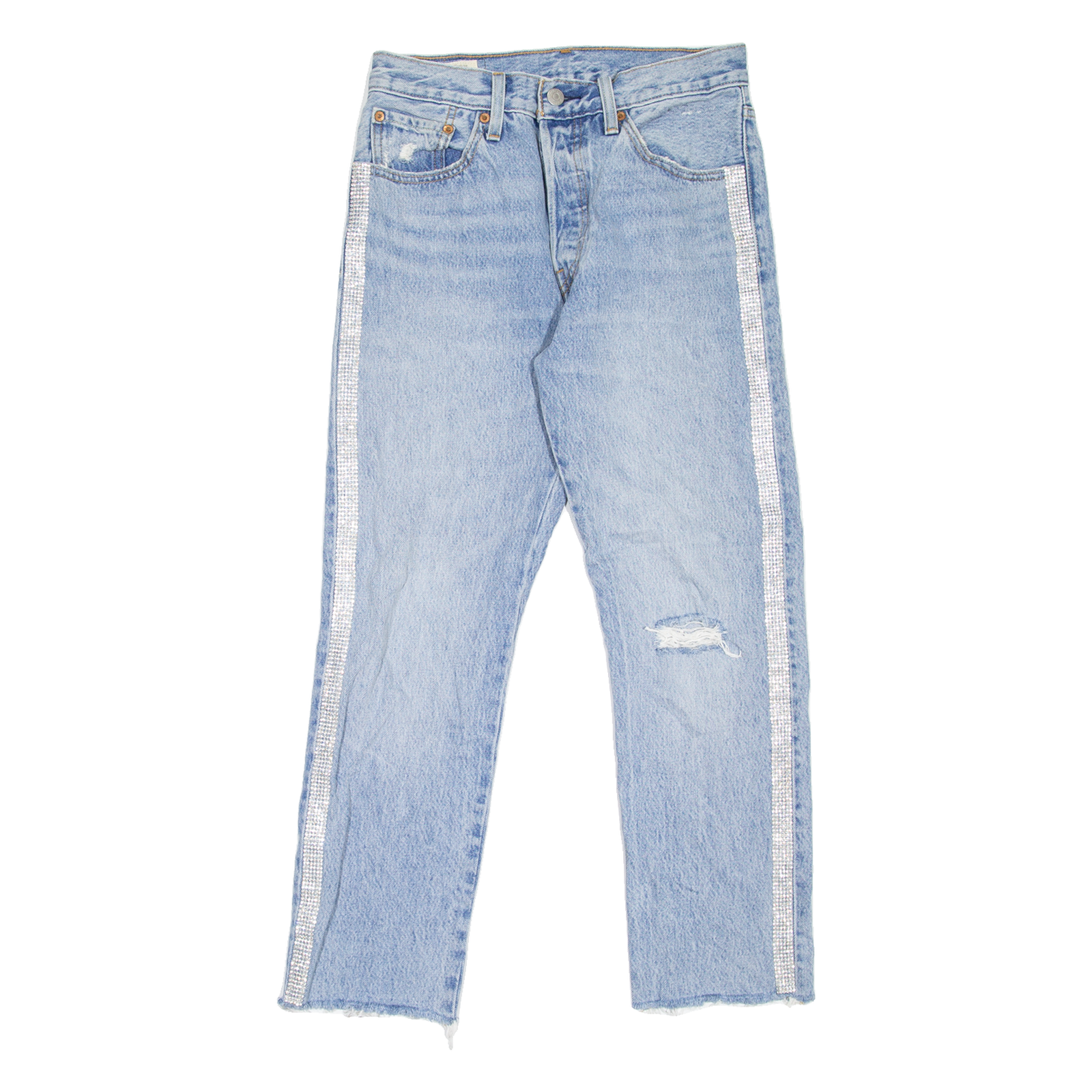 LEVI'S 501 BIG E Jeans Distressed Rhinestones Womens Blue Straight W26 L26 Refurbished - N/A refurbished available on Cerqular