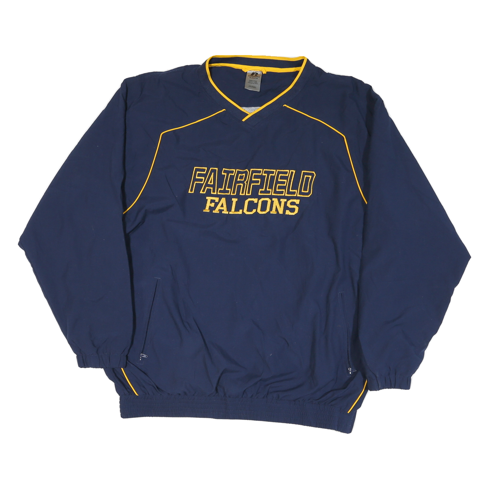 RUSSELL ATHLETIC Mens Navy & Yellow Fairfield Falcons V-Neck XL Sweatshirt Refurbished - N/A refurbished available on Cerqular