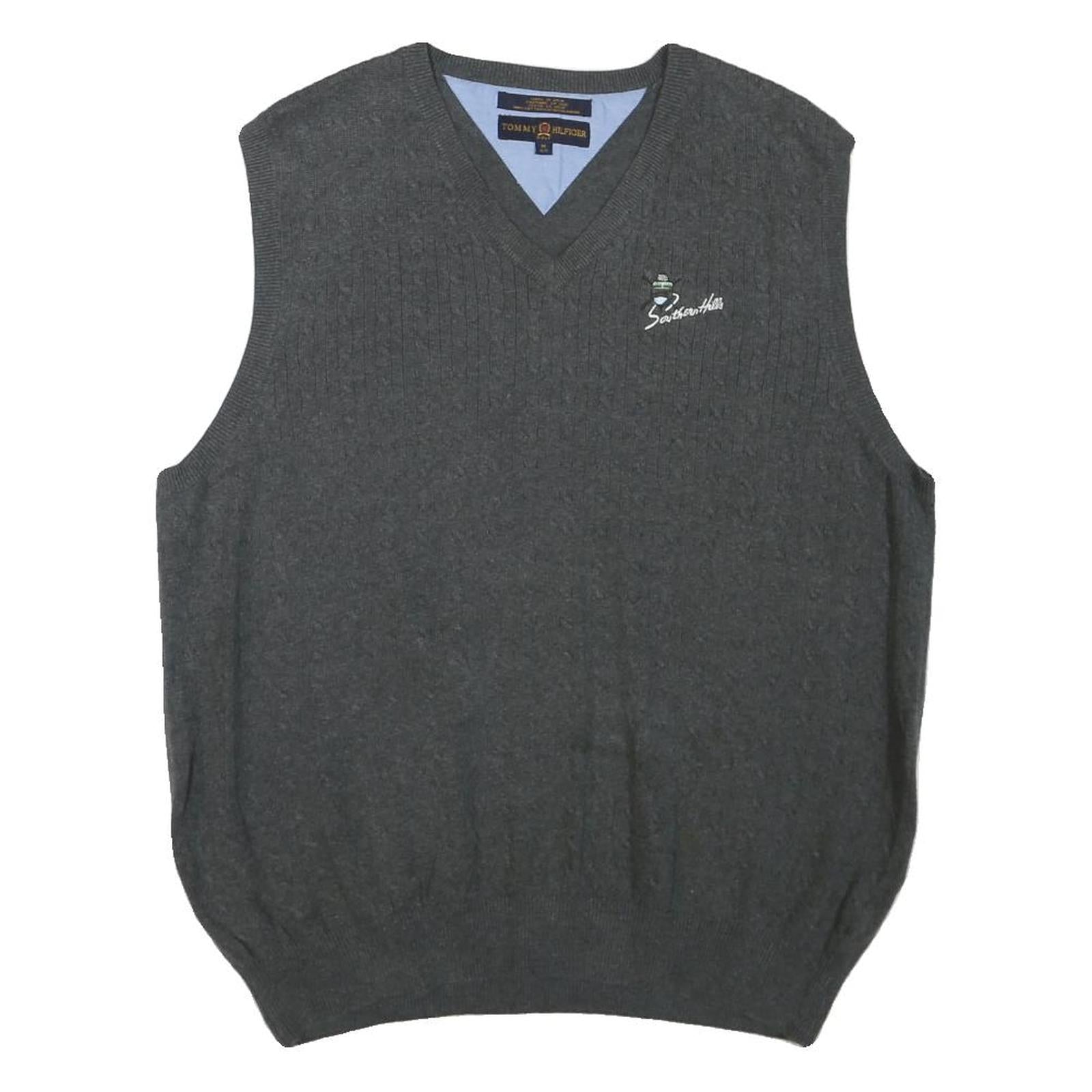 TOMMY HILFIGER Mens Grey Patterned V-Neck Cable Knit M Sleeveless Cotton Blend Refurbished - N/A refurbished available on Cerqular