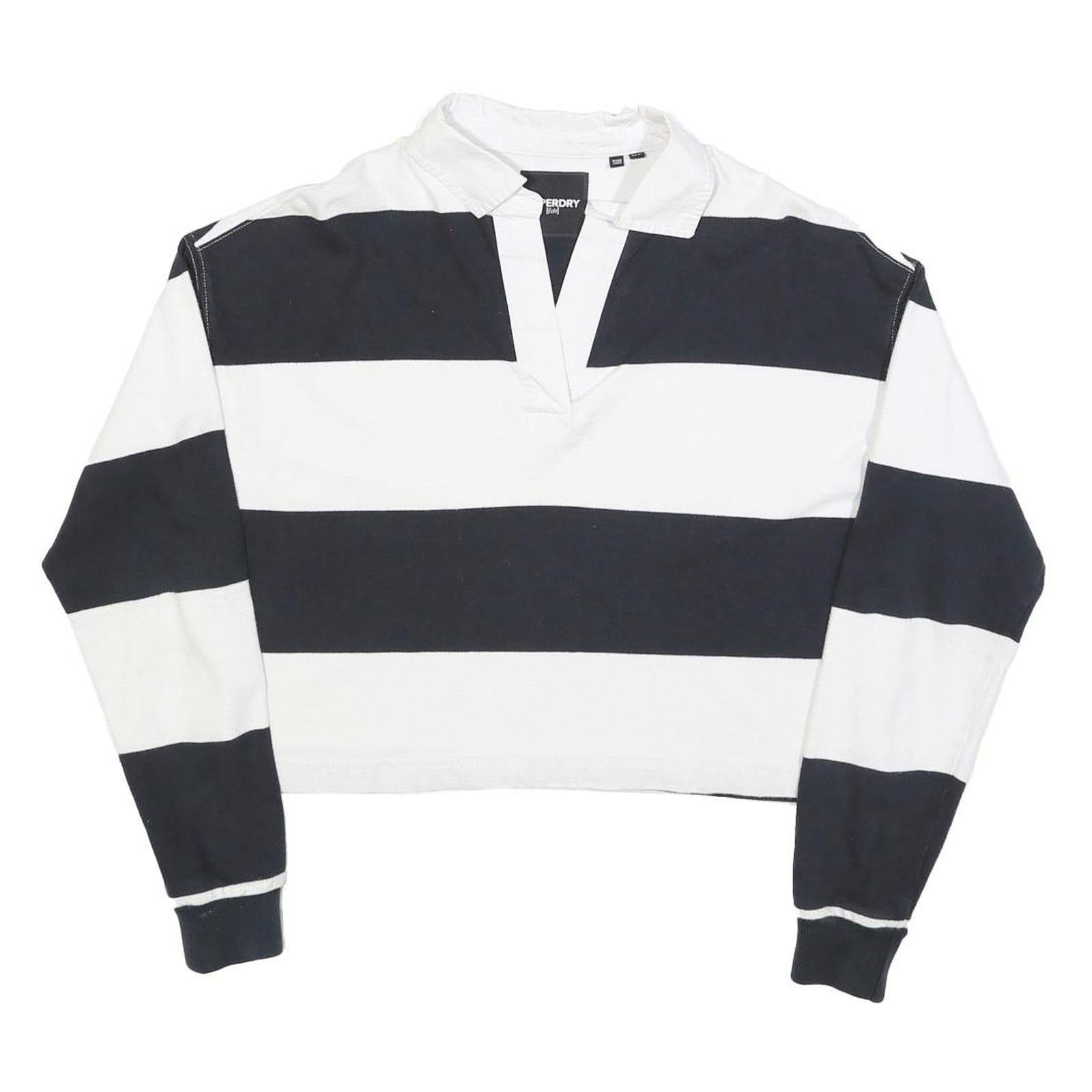 SUPERDRY Womens Black & White Striped Long Sleeve Polo Shirt UK 6 Cotton Blend Refurbished - N/A refurbished available on Cerqular