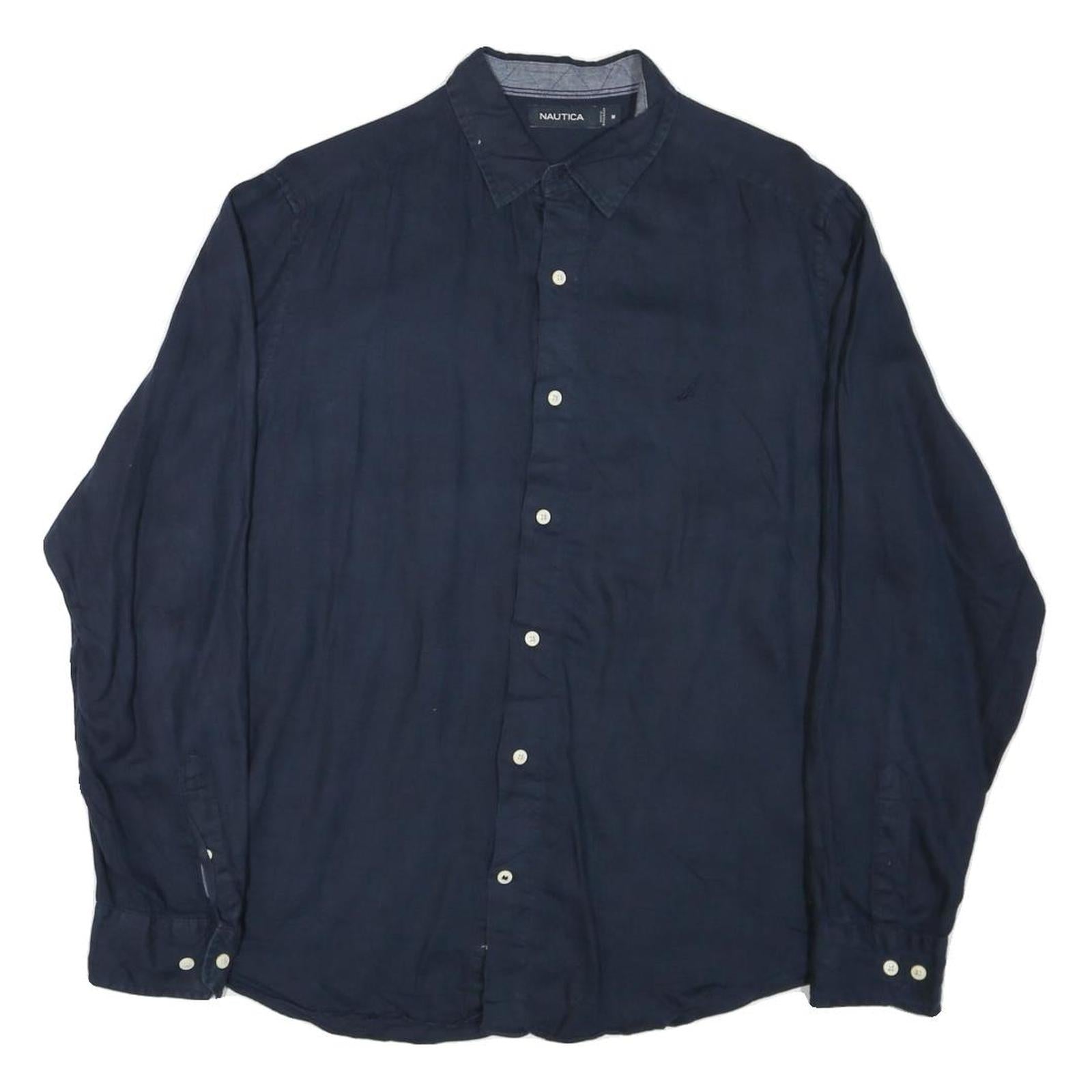 NAUTICA Mens Navy Blue Shirt M Cotton Blend Long Sleeve Casual Refurbished - N/A refurbished available on Cerqular