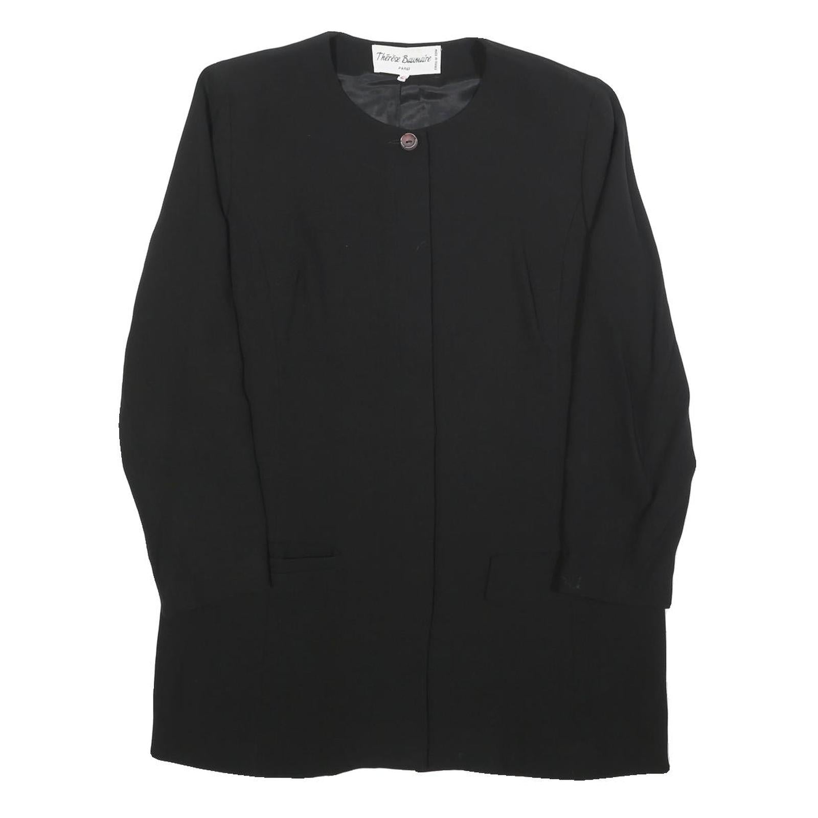THERESE BAUMAIRE Womens Black Wool Blend Round Neck Jacket M Plain Button Refurbished - N/A refurbished available on Cerqular
