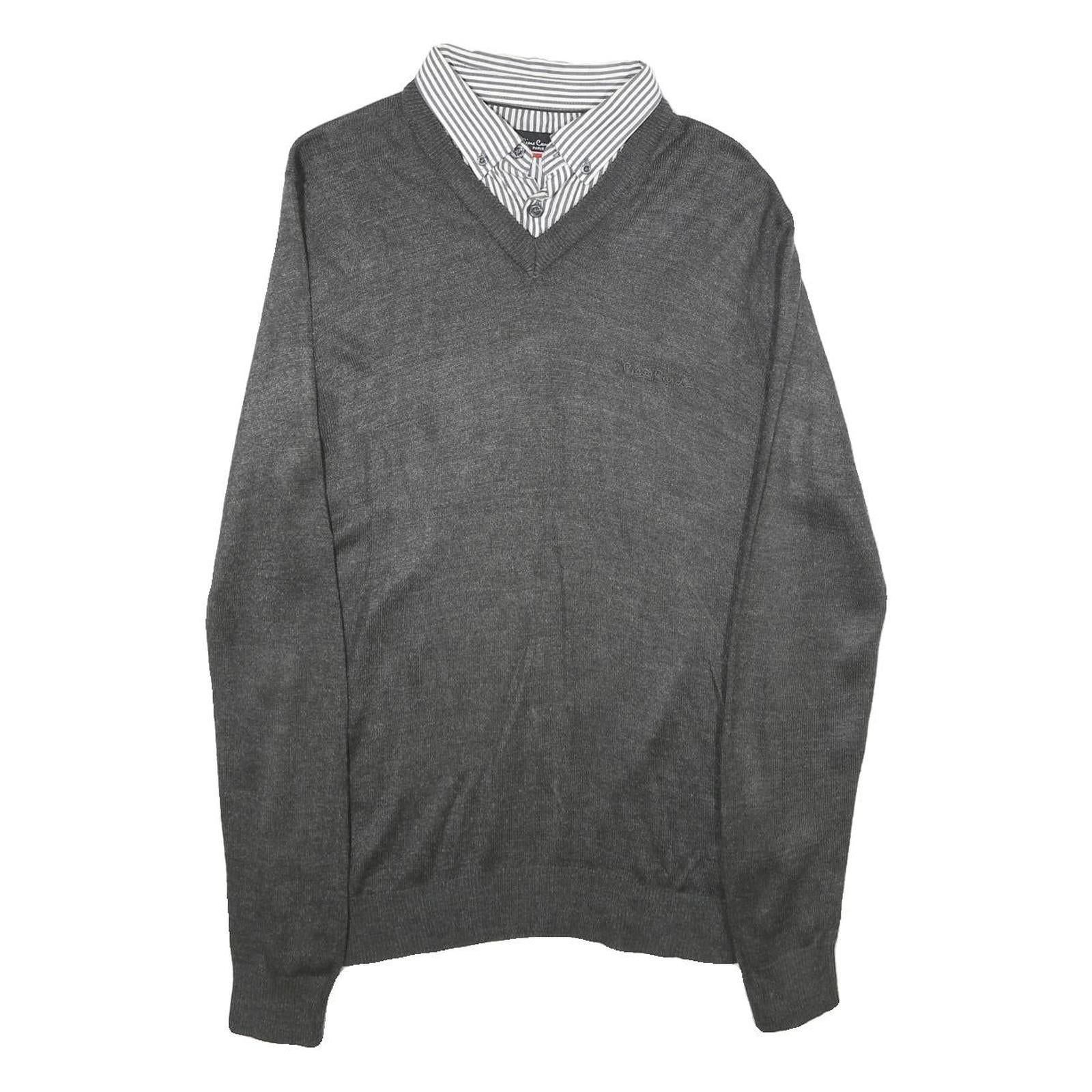 PIERRE CARDIN Mens Grey Plain V-Neck Basic Knit Jumper S Acrylic Casual Smart Refurbished - N/A refurbished available on Cerqular