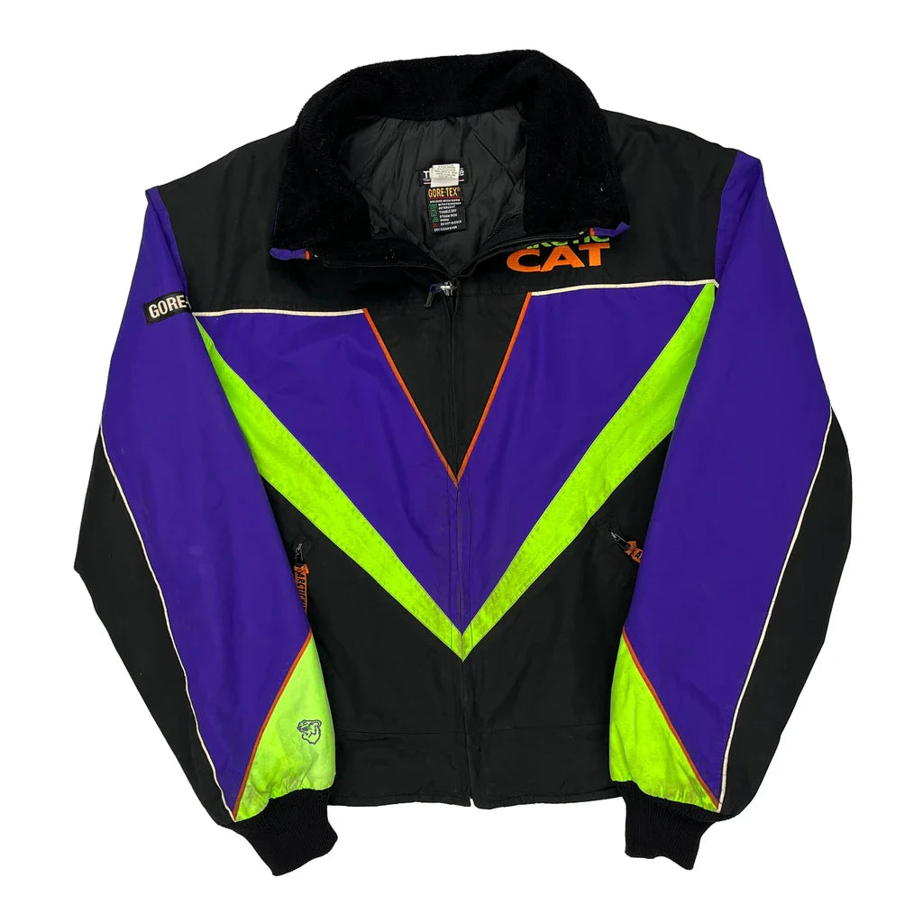 Goretex Unbranded Graphic Ski Jacket - Medium Black Nylon Refurbished - Thrifted (note: this is a term often used to describe second- refurbished available on Cerqular