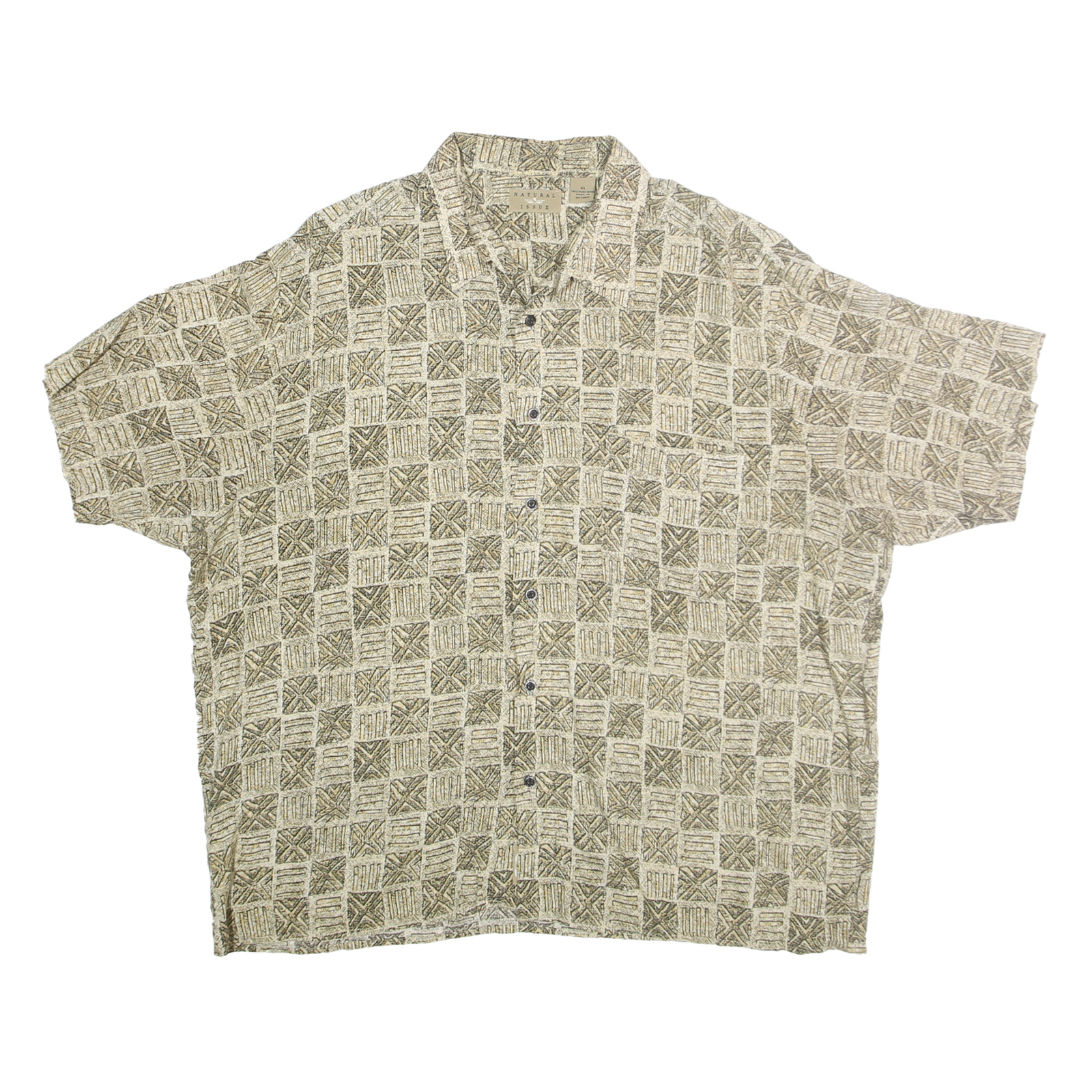 NATURAL ISSUE Mens Beige Rayon Shirt XL Lightweight Button Front Printed Relaxed Refurbished - N/A refurbished available on Cerqular