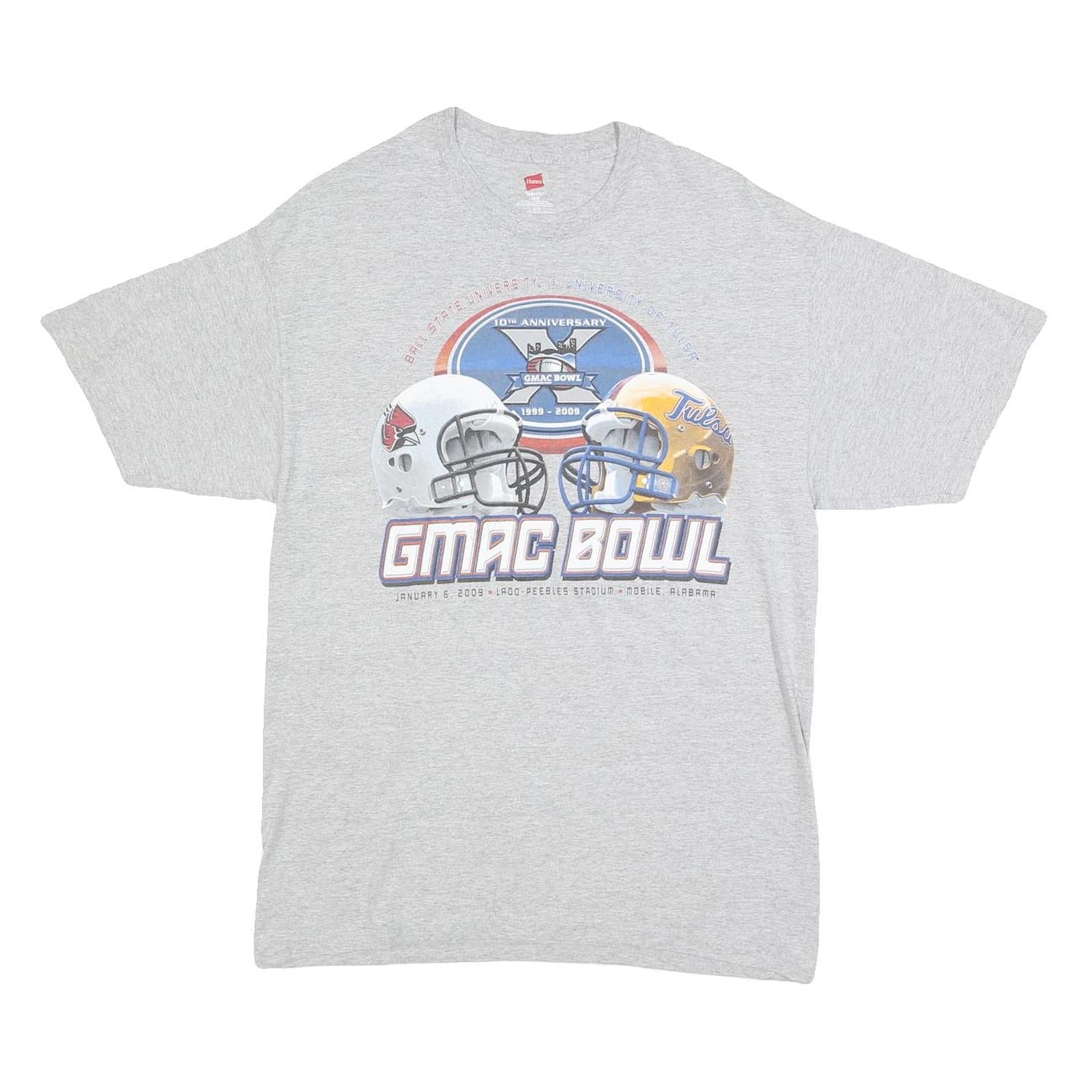 HANES Mens Grey GMAC Bowl Graphic T-Shirt L Short Sleeve Crew Neck Cotton Blend Refurbished - N/A refurbished available on Cerqular