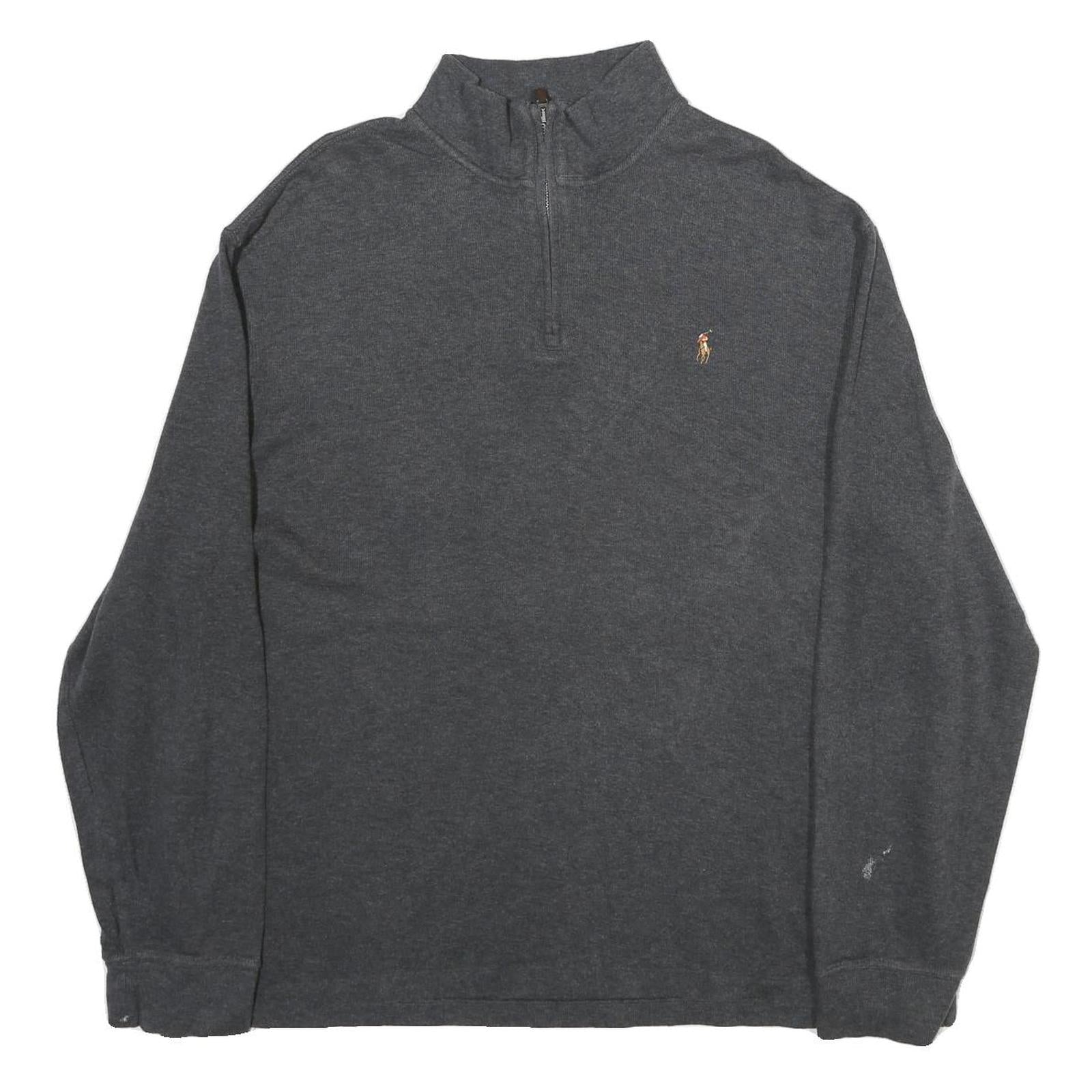 POLO RALPH LAUREN Mens Grey Jumper Plain 1/4 Zip Basic Knit L Cotton Casual Top Refurbished - N/A refurbished available on Cerqular