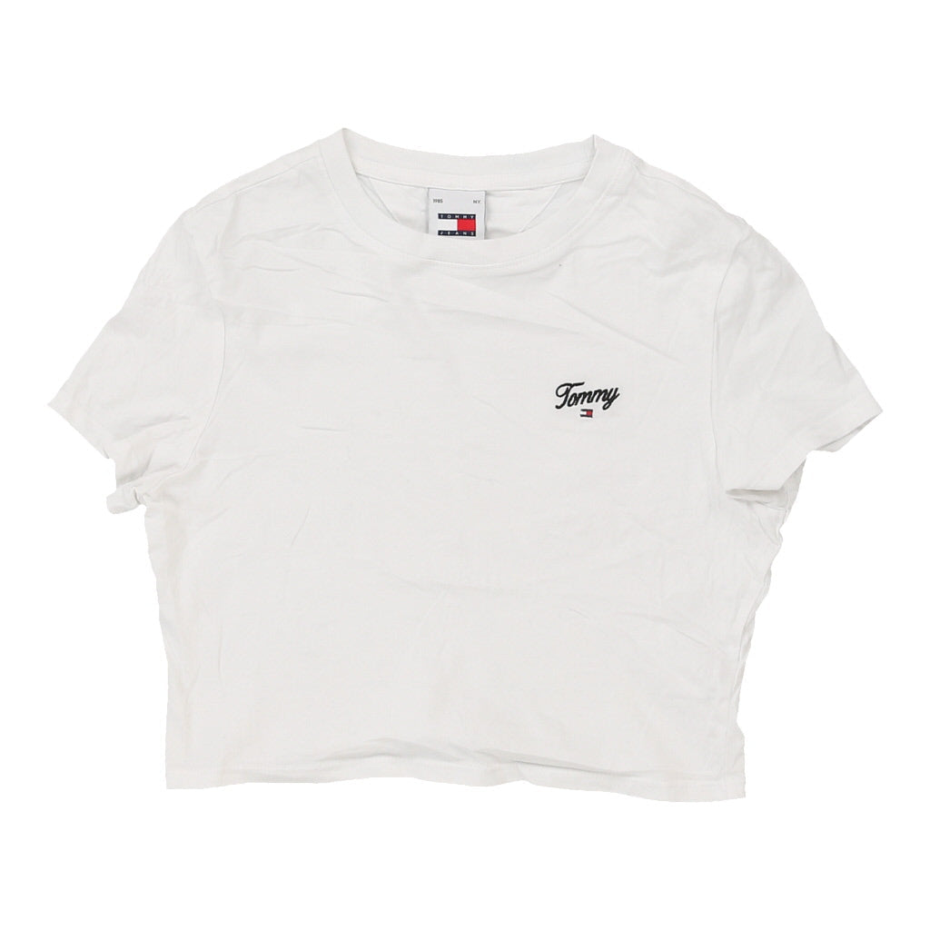 Tommy Jeans Cropped T-Shirt - Small White Cotton Refurbished - Thrifted (note: this is a term often used to describe second- refurbished available on Cerqular