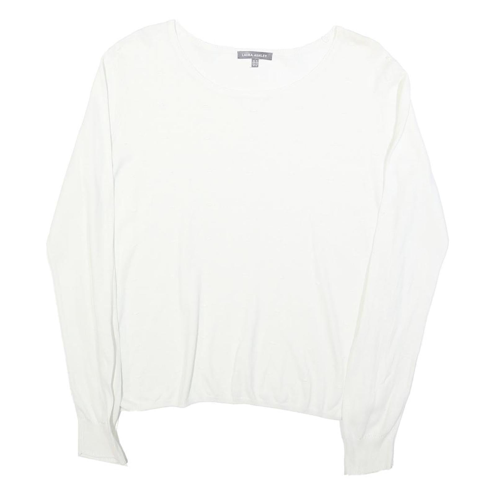 LAURA ASHLEY Womens White Cotton Blend Basic Long Sleeve Round Neck Top UK 14 Refurbished - N/A refurbished available on Cerqular