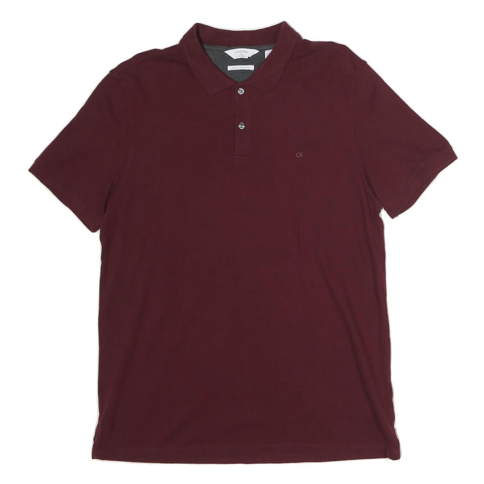 CALVIN KLEIN Mens Maroon Short Sleeve Plain Polo Shirt L Classic Cotton Casual Refurbished - N/A refurbished available on Cerqular