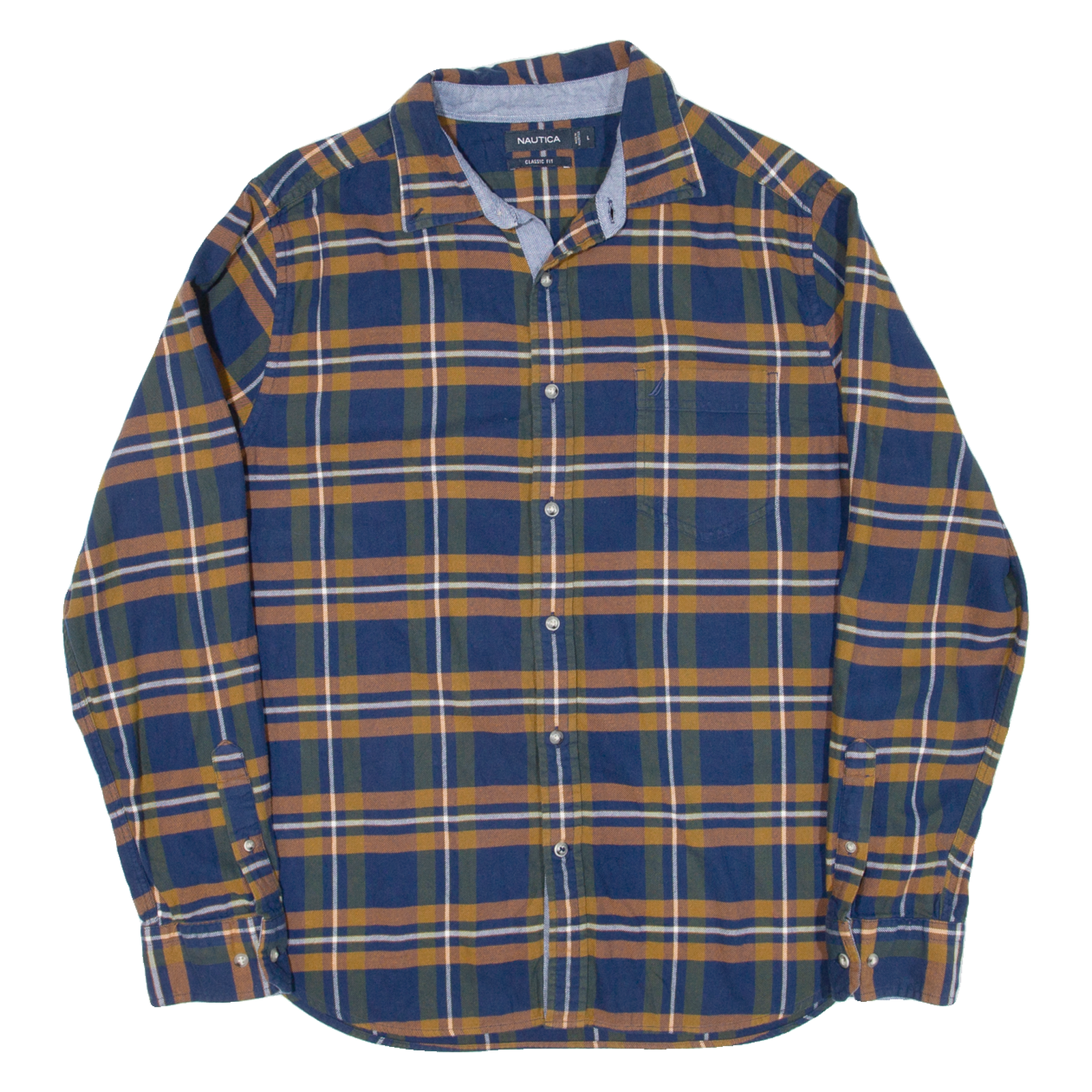 NAUTICA Mens Shirt Blue Check Long Sleeve L Refurbished - N/A refurbished available on Cerqular