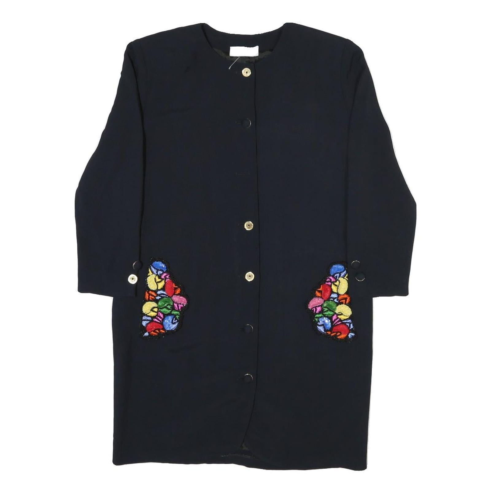 MIMMINA Womens Black Embroidered Button Jacket M Polyester Blend Classic Refurbished - N/A refurbished available on Cerqular