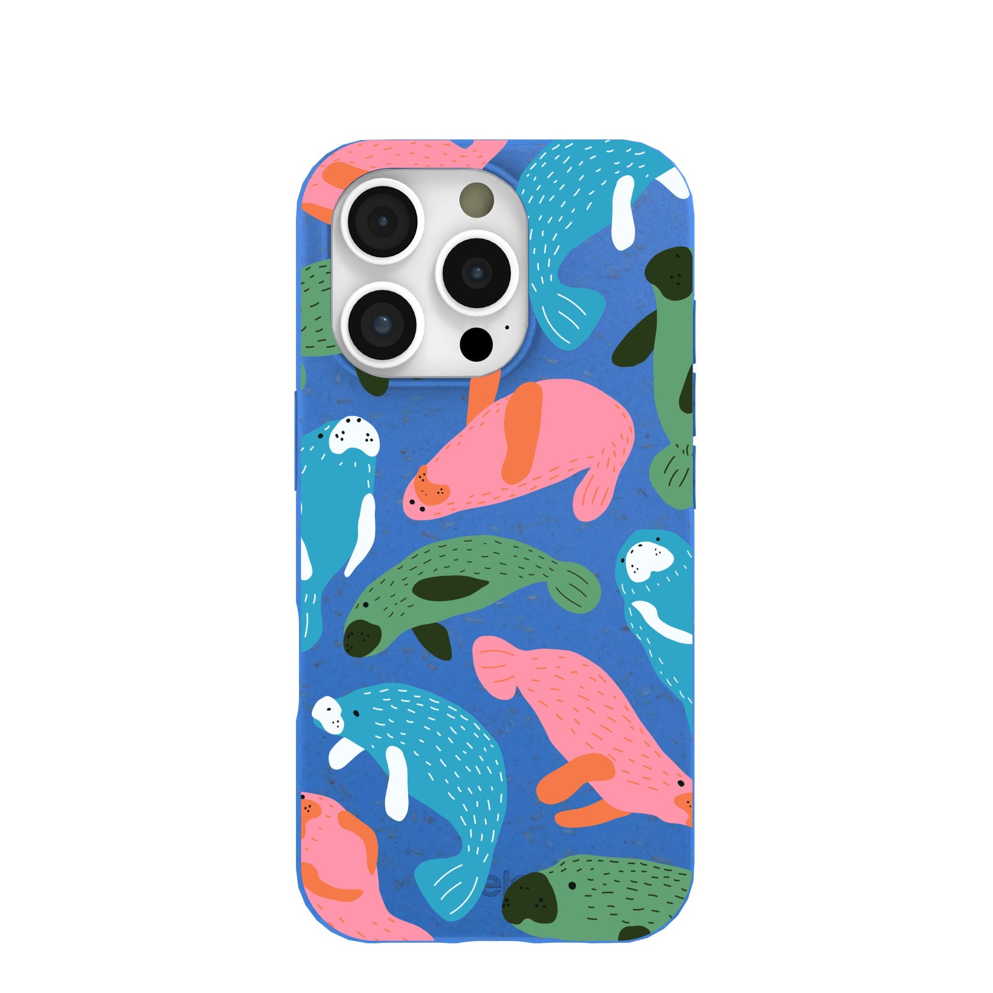 Electric Blue Sea Cows iPhone 16 Pro Case Refurbished - Pela Case refurbished available on Cerqular