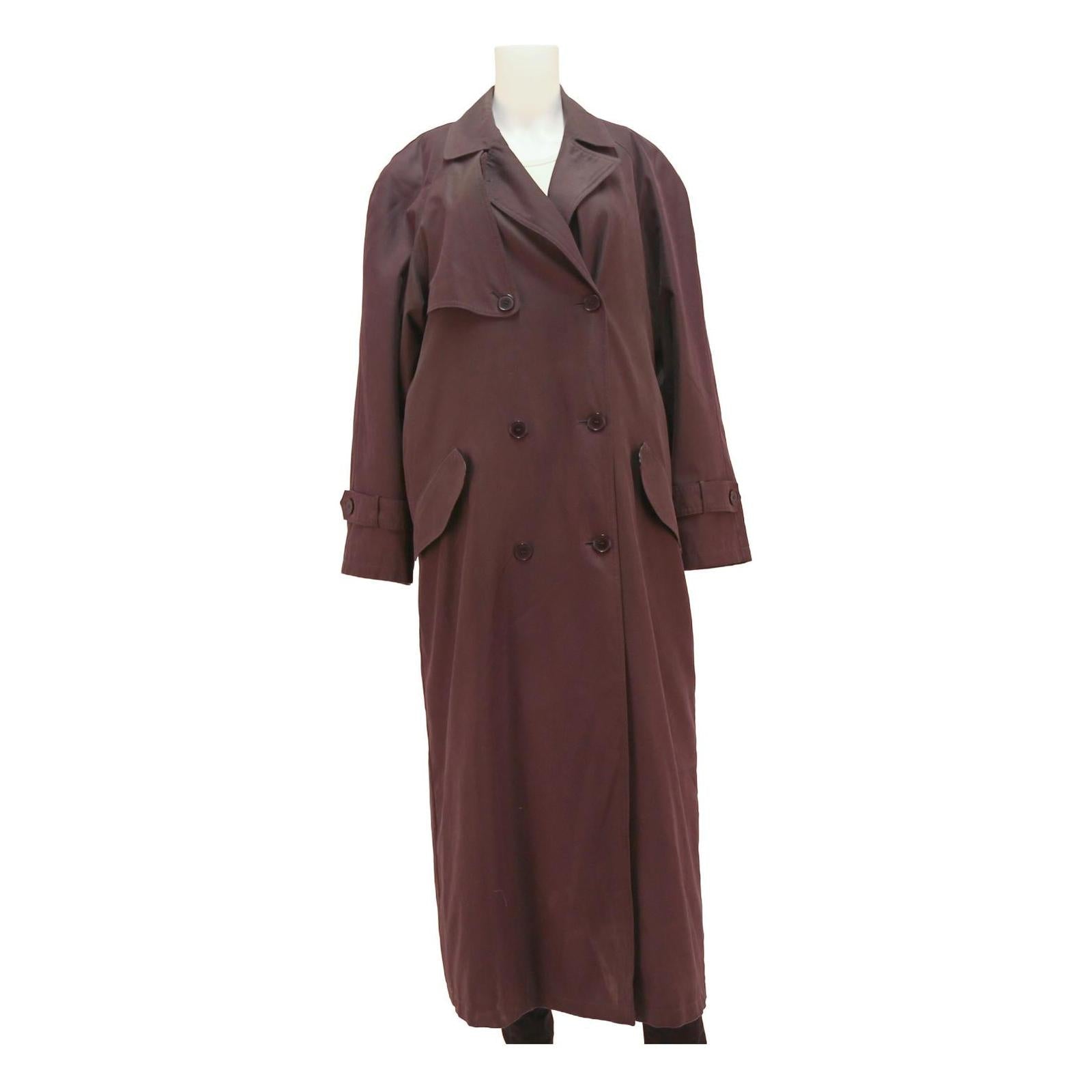 Womens Brown Cotton Blend Long Button Jacket UK 12 Double Breasted Plain Classic Refurbished - N/A refurbished available on Cerqular