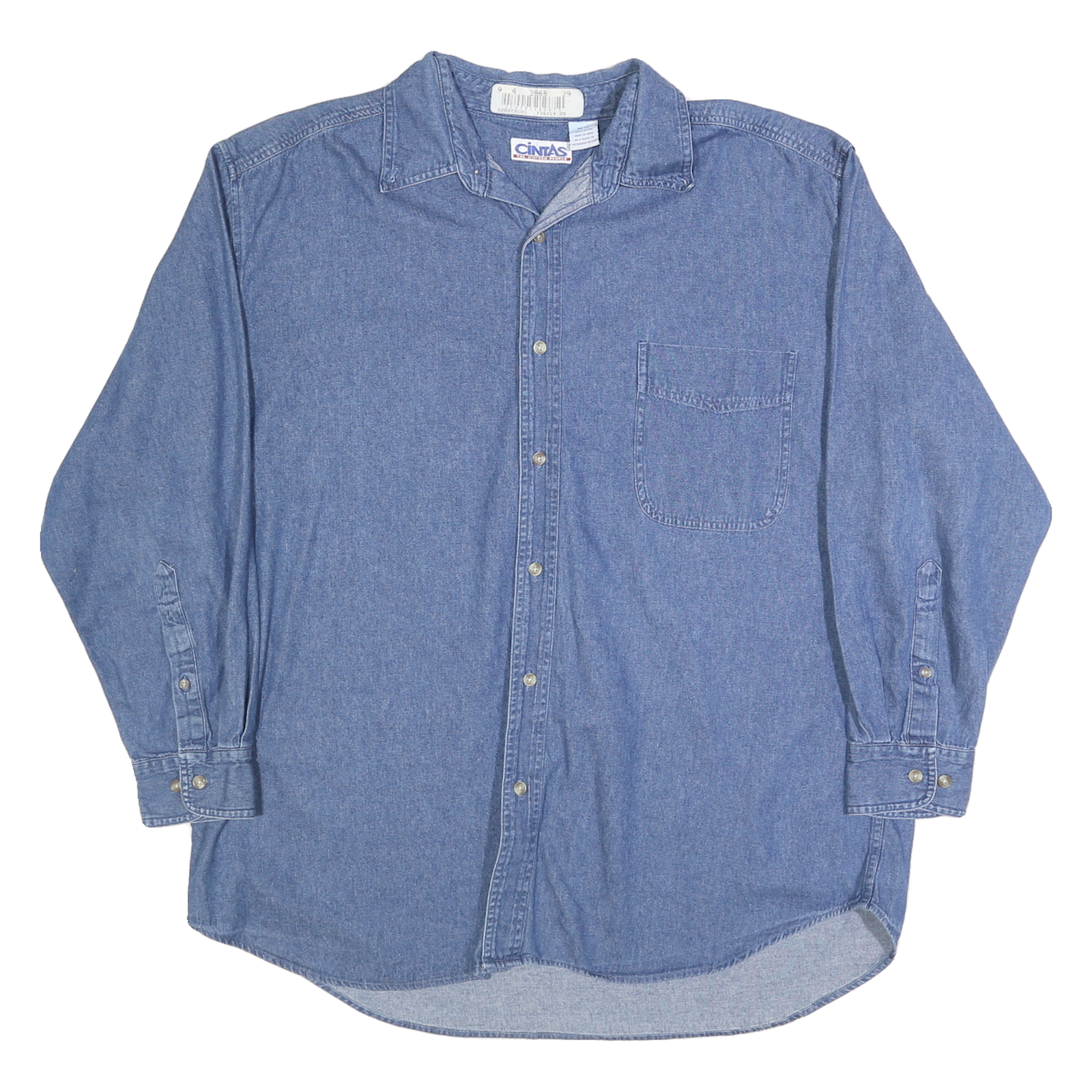 CINTAS Mens Blue Denim Shirt XL Classic Fit Cotton Long Sleeve Button Refurbished - N/A refurbished available on Cerqular