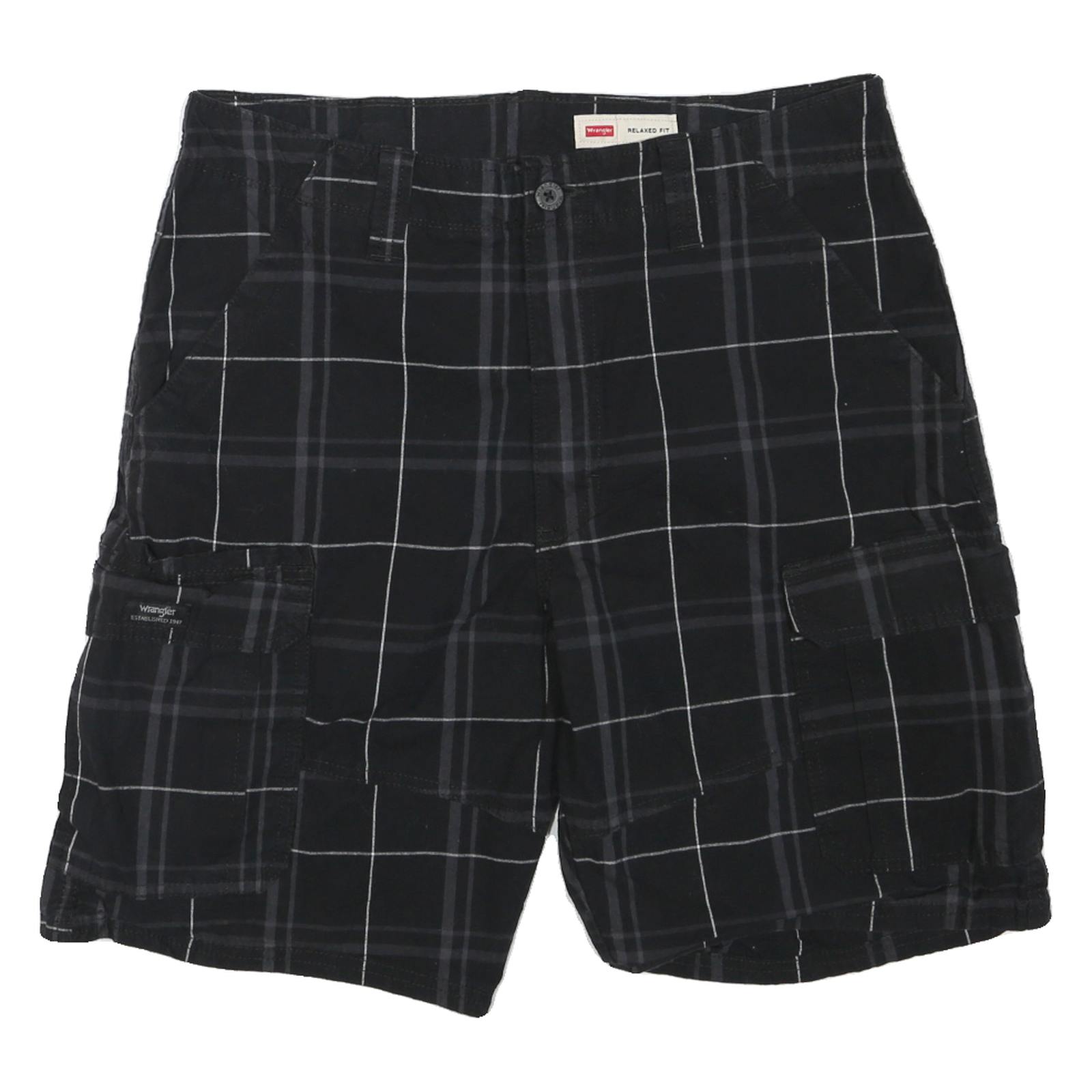 WRANGLER Mens Black Casual Cargo Checked Shorts M W34 Relaxed Fit Cotton Blend Refurbished - N/A refurbished available on Cerqular