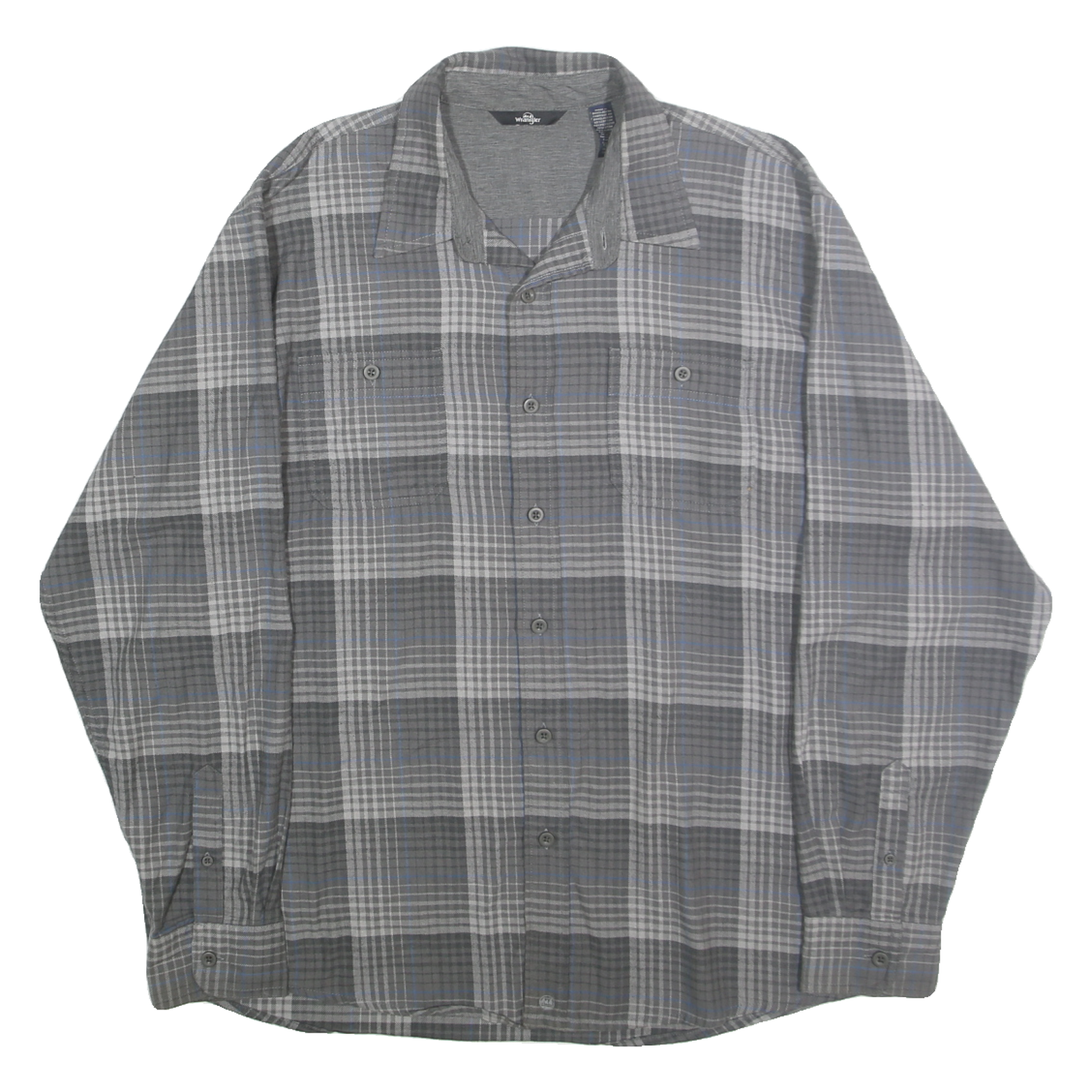 WRANGLER Mens Grey & Blue Check Shirt XL Cotton Blend Long Sleeve Casual Refurbished - N/A refurbished available on Cerqular