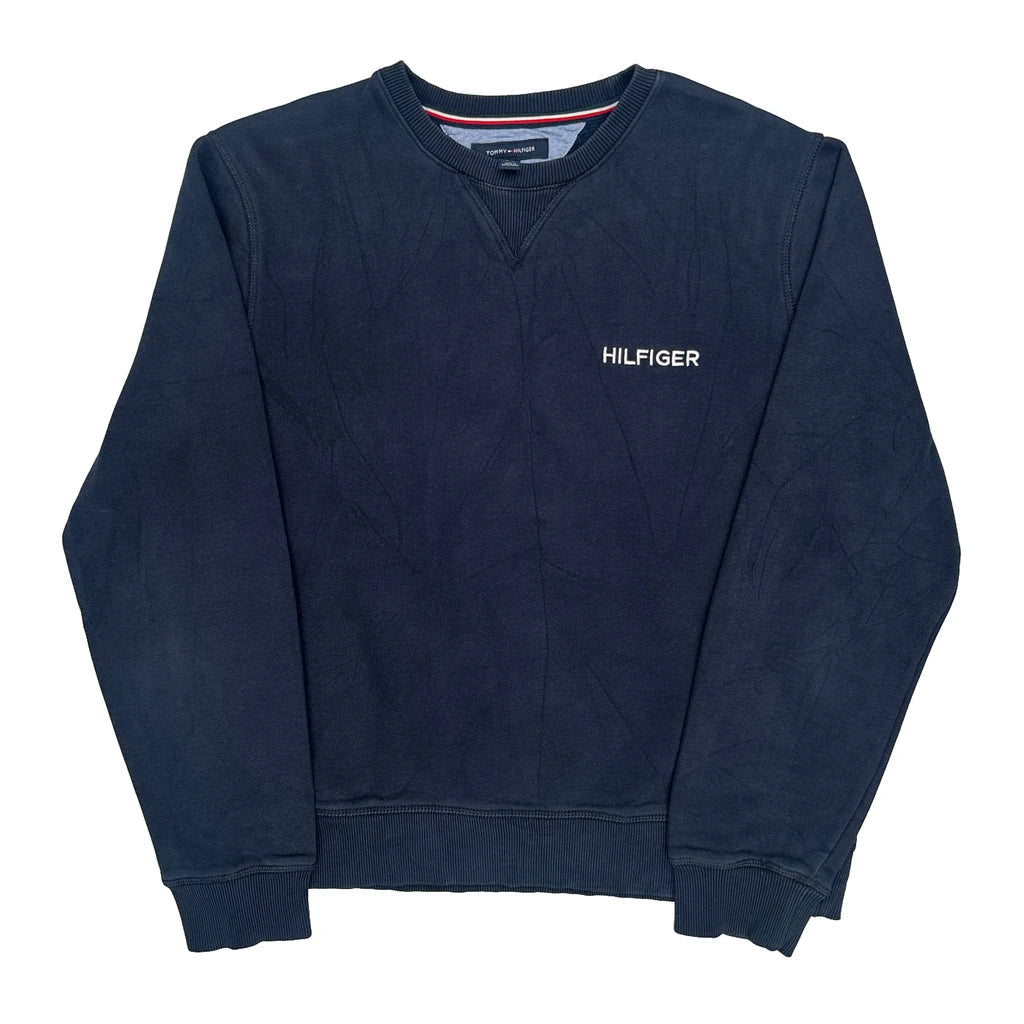 Tommy Hilfiger Sweatshirt - Large Navy Cotton Refurbished - Thrifted (note: this is a term often used to describe second- refurbished available on Cerqular