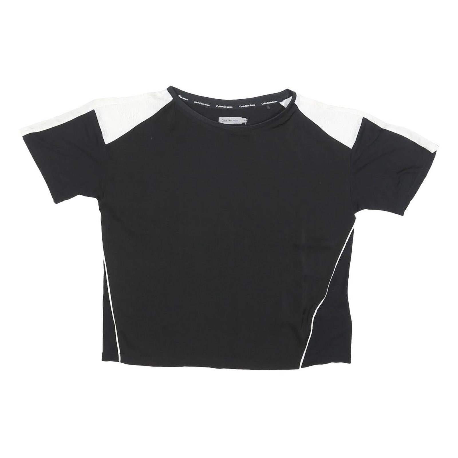 CALVIN KLEIN JEANS Womens Black & White Top Short Sleeve Crew Neck M Lightweight Refurbished - N/A refurbished available on Cerqular