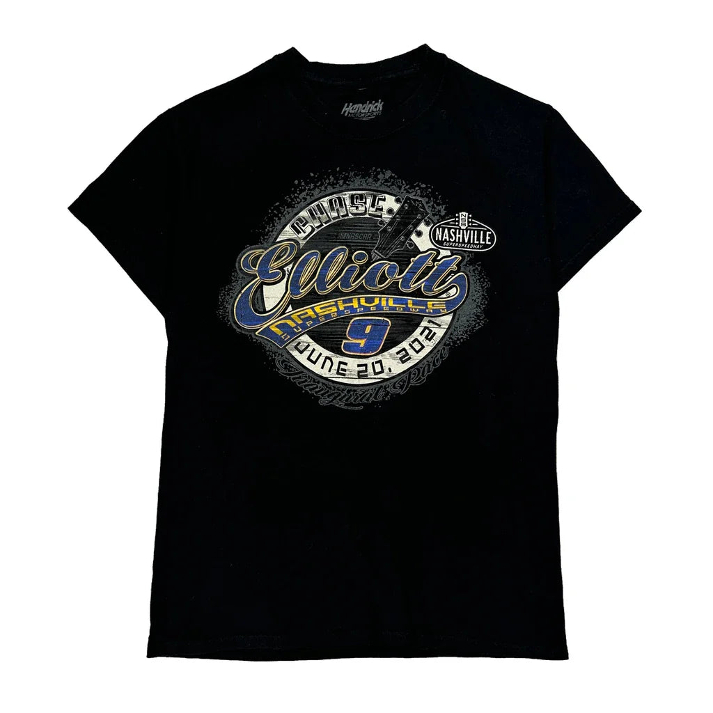 Made In USA Nashville Superspeedway Hendrick Nascar T-Shirt - Small Black Cotton Refurbished - Thrifted (note: this is a term often used to describe second- refurbished available on Cerqular