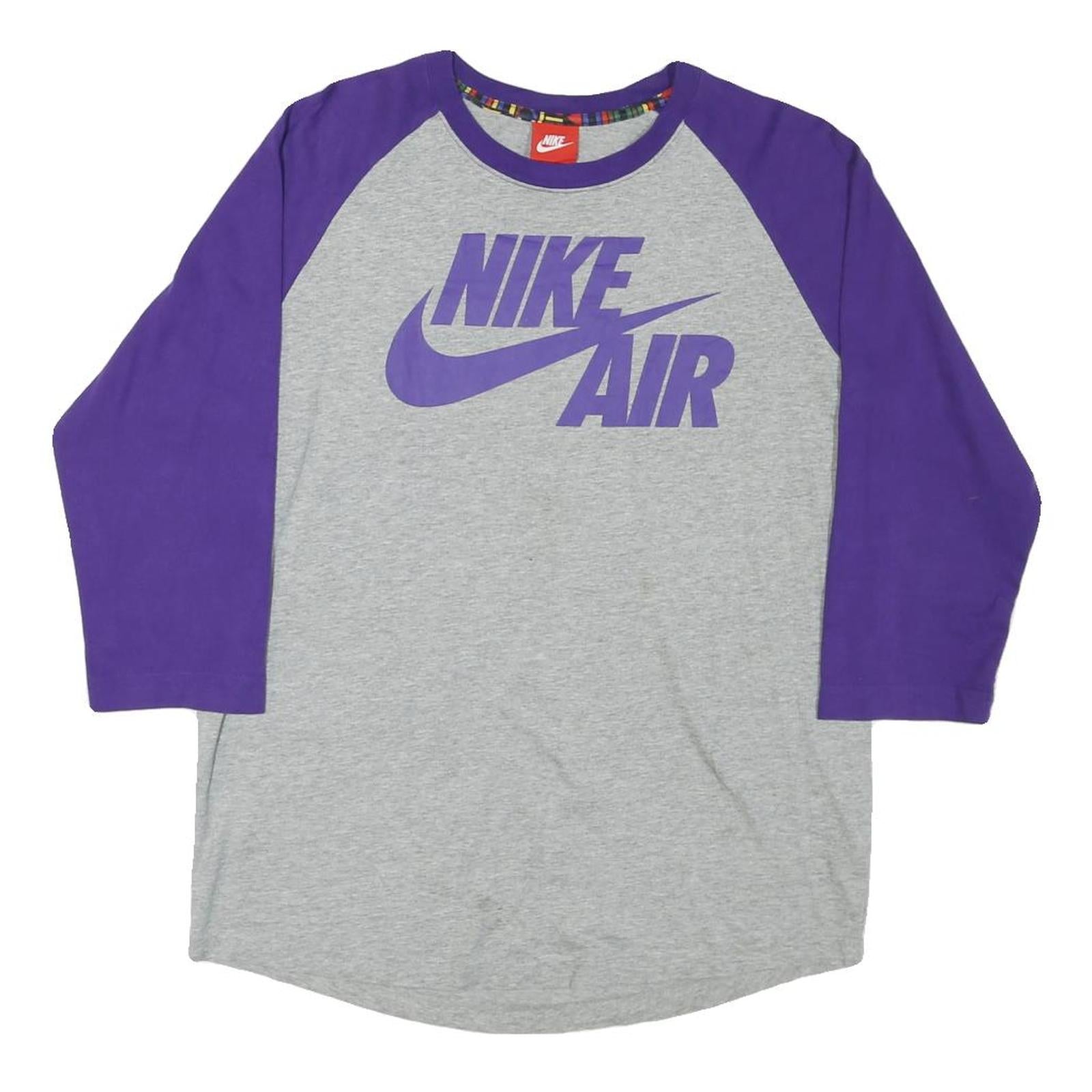 NIKE Mens Grey & Purple Raglan Long Sleeve Crew Neck Graphic T-Shirt M Refurbished - N/A refurbished available on Cerqular