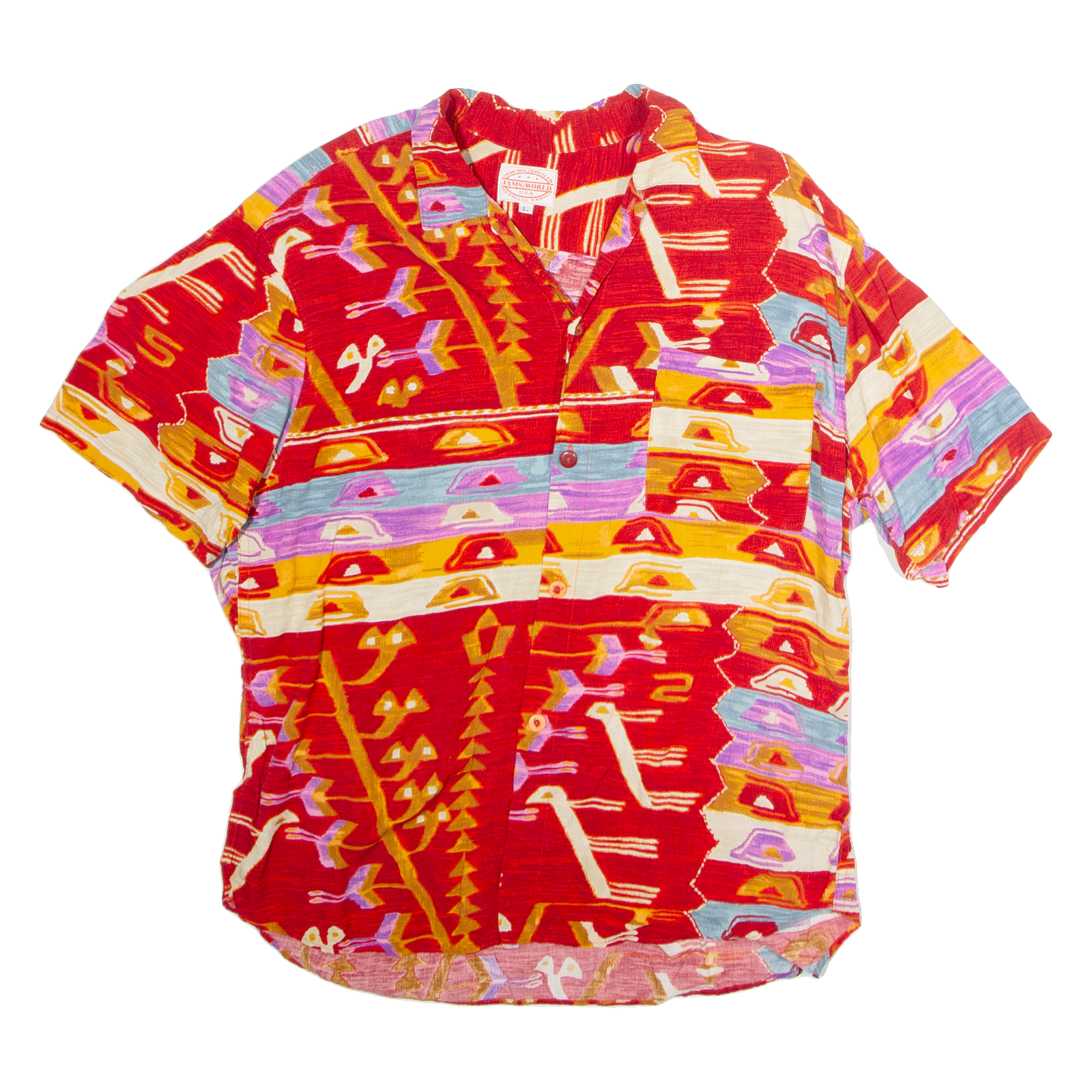 JAMS WORLD Mens Shirt Red Viscose 90s Crazy Pattern L Refurbished - N/A refurbished available on Cerqular