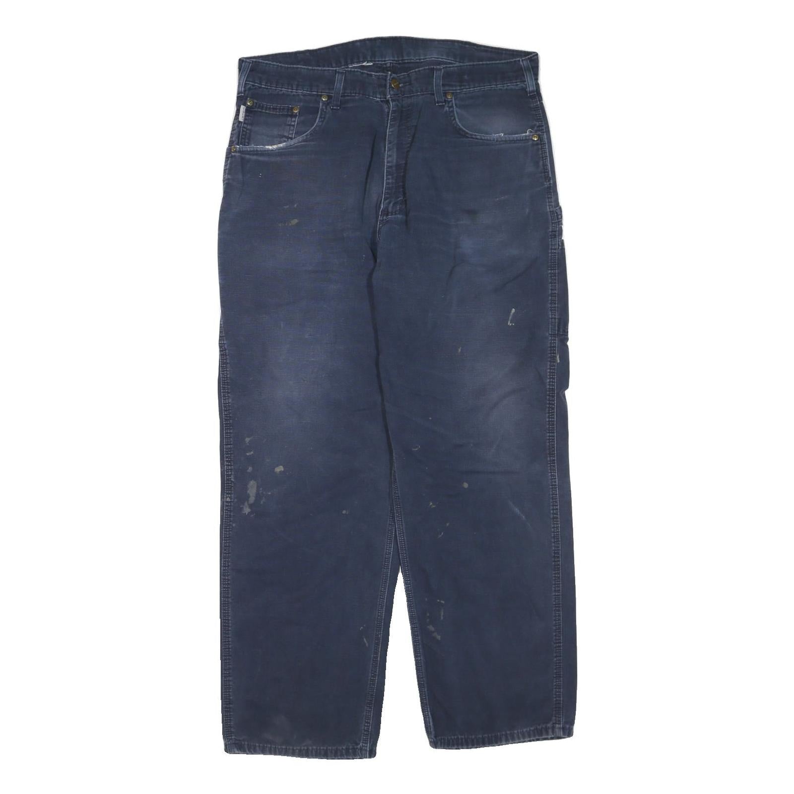 CARHARTT Mens Cotton Blend Blue Regular Straight Trousers W38 L32 Workwear Zip Refurbished - N/A refurbished available on Cerqular