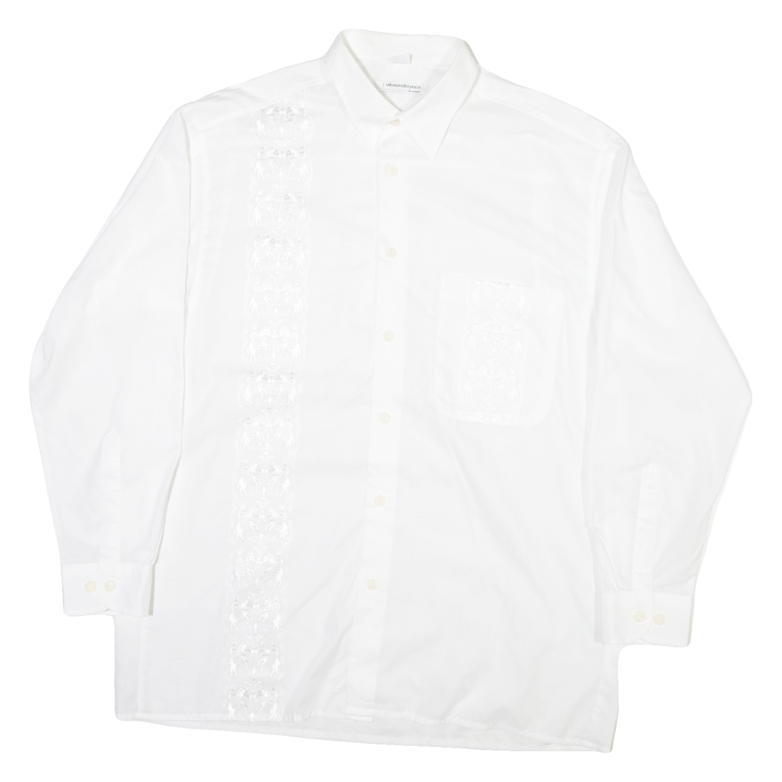 ALESSANDRO POZZI Mens Shirt White Crazy Pattern Long Sleeve M Refurbished - N/A refurbished available on Cerqular
