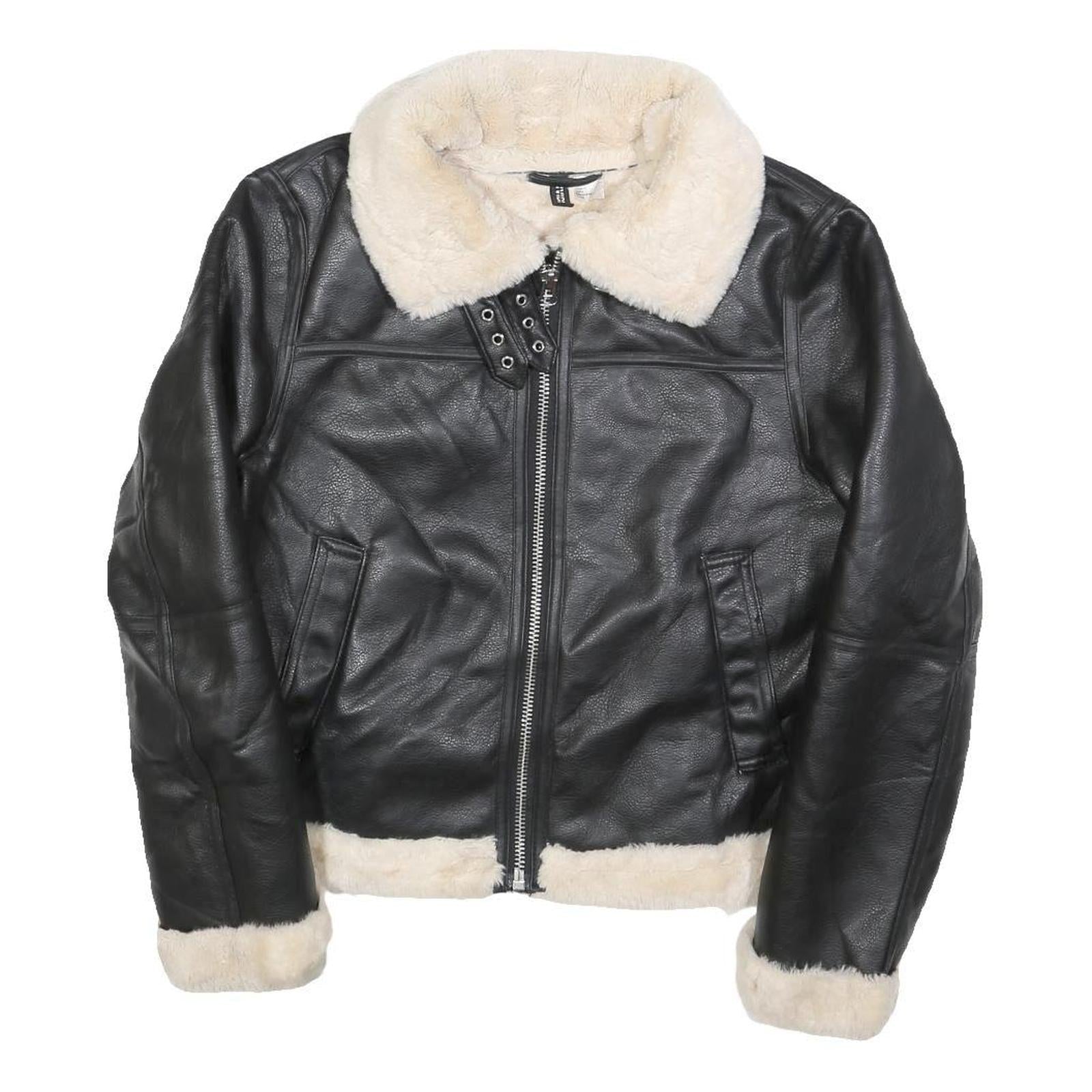 H&M Womens Black & Cream Faux Shearling Flight Jacket S Polyester Zip Casual Refurbished - N/A refurbished available on Cerqular