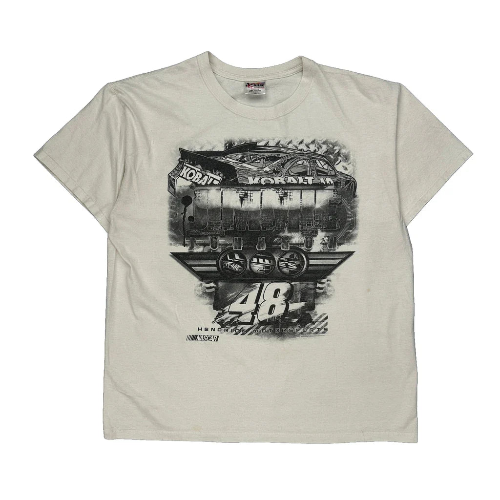 Chase Authentics Nascar T-Shirt - XL White Cotton Refurbished - Thrifted (note: this is a term often used to describe second- refurbished available on Cerqular