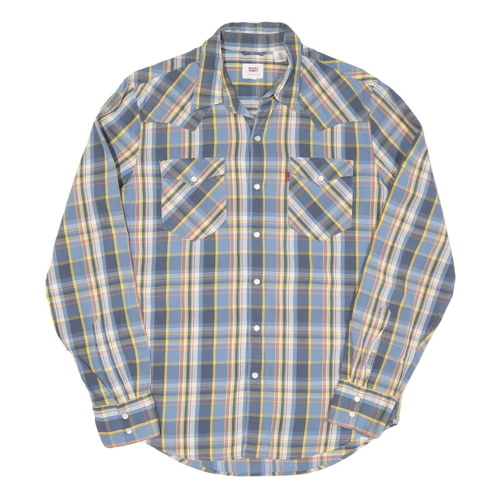 LEVI'S Mens Blue & Yellow Checked Cotton Shirt M Long Sleeve Button Closure Refurbished - N/A refurbished available on Cerqular