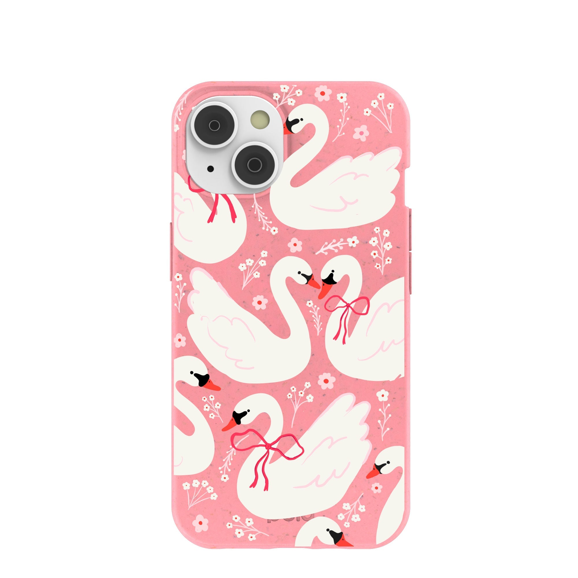Bubblegum Pink Swan Garden iPhone 14/16e Case Refurbished - Pela Case refurbished available on Cerqular