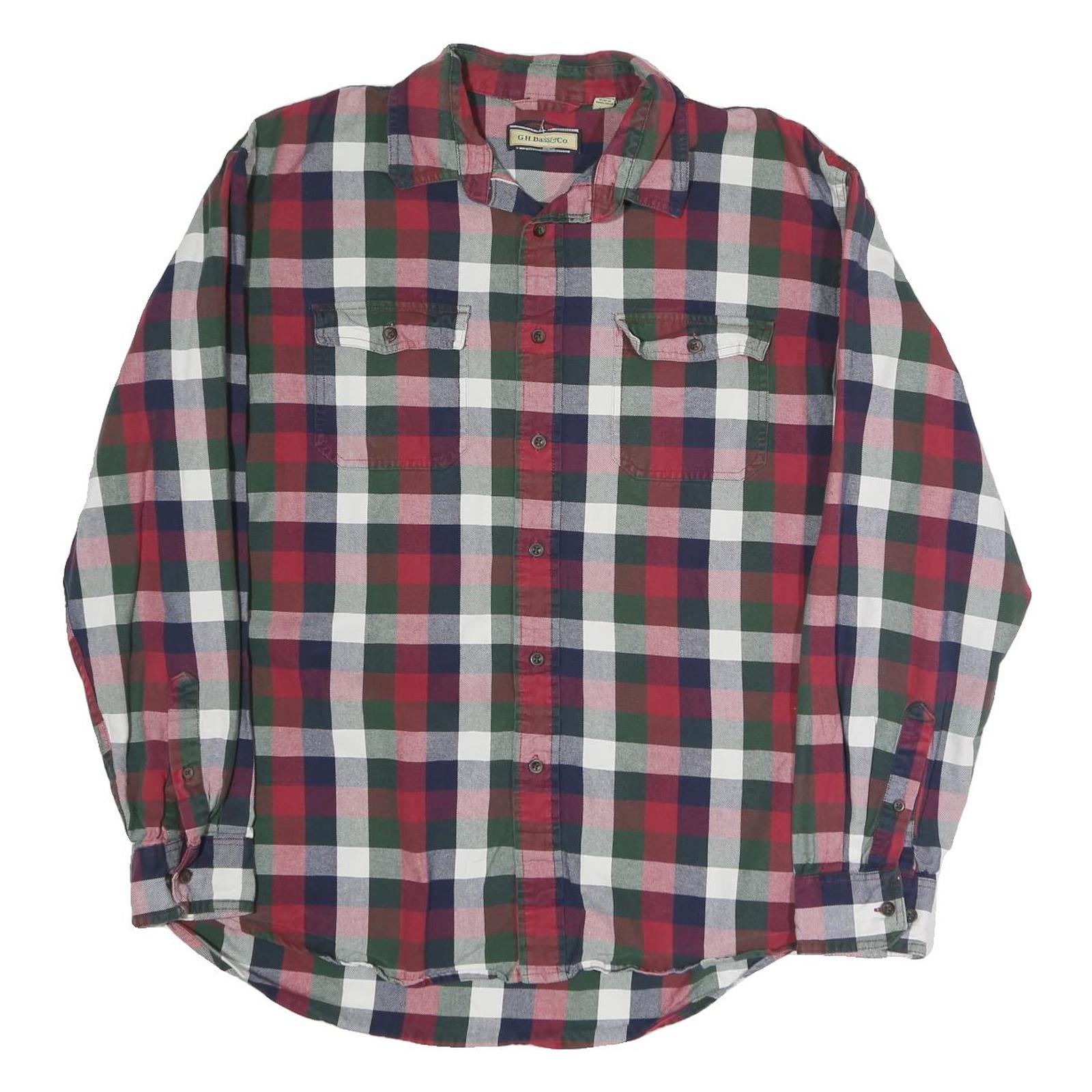 GH.BASS&CO Mens Red Green Navy Check Shirt L Cotton Blend Casual Refurbished - N/A refurbished available on Cerqular