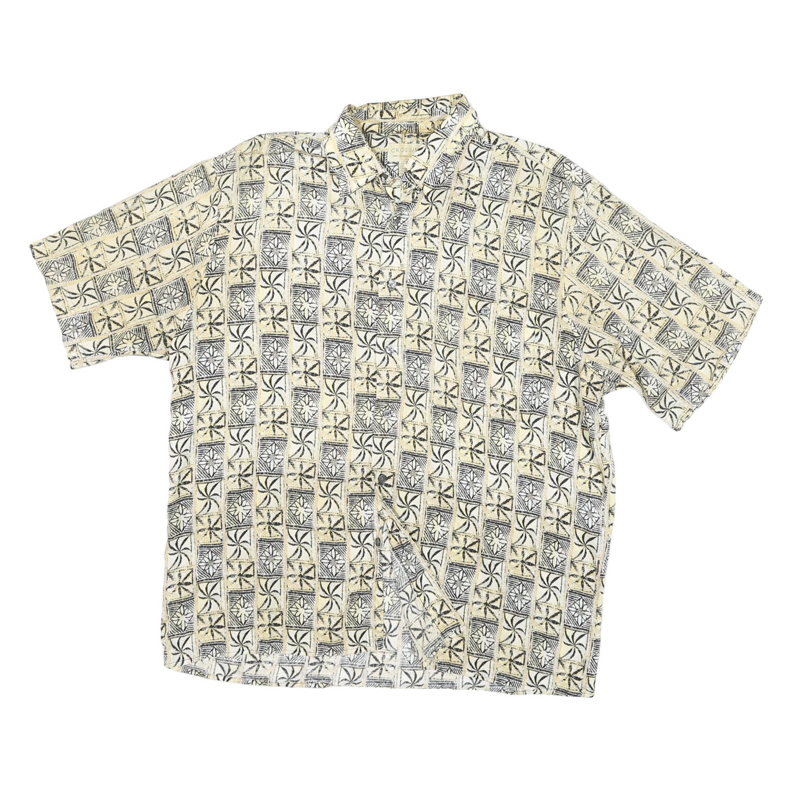 CROSSING Mens Beige Pattern Rayon Shirt L Short Sleeve Button Casual Refurbished - N/A refurbished available on Cerqular