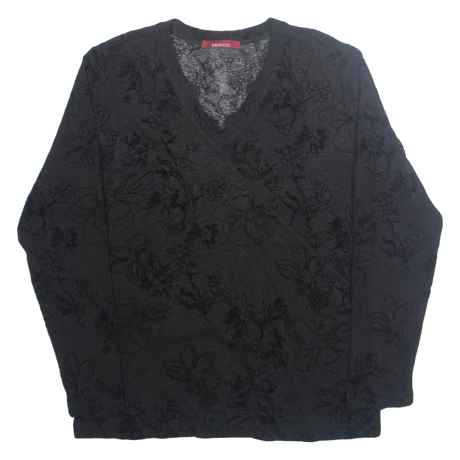 BIANCA Womens Printed Top Black V-Neck Long Sleeve Floral M Refurbished - N/A refurbished available on Cerqular