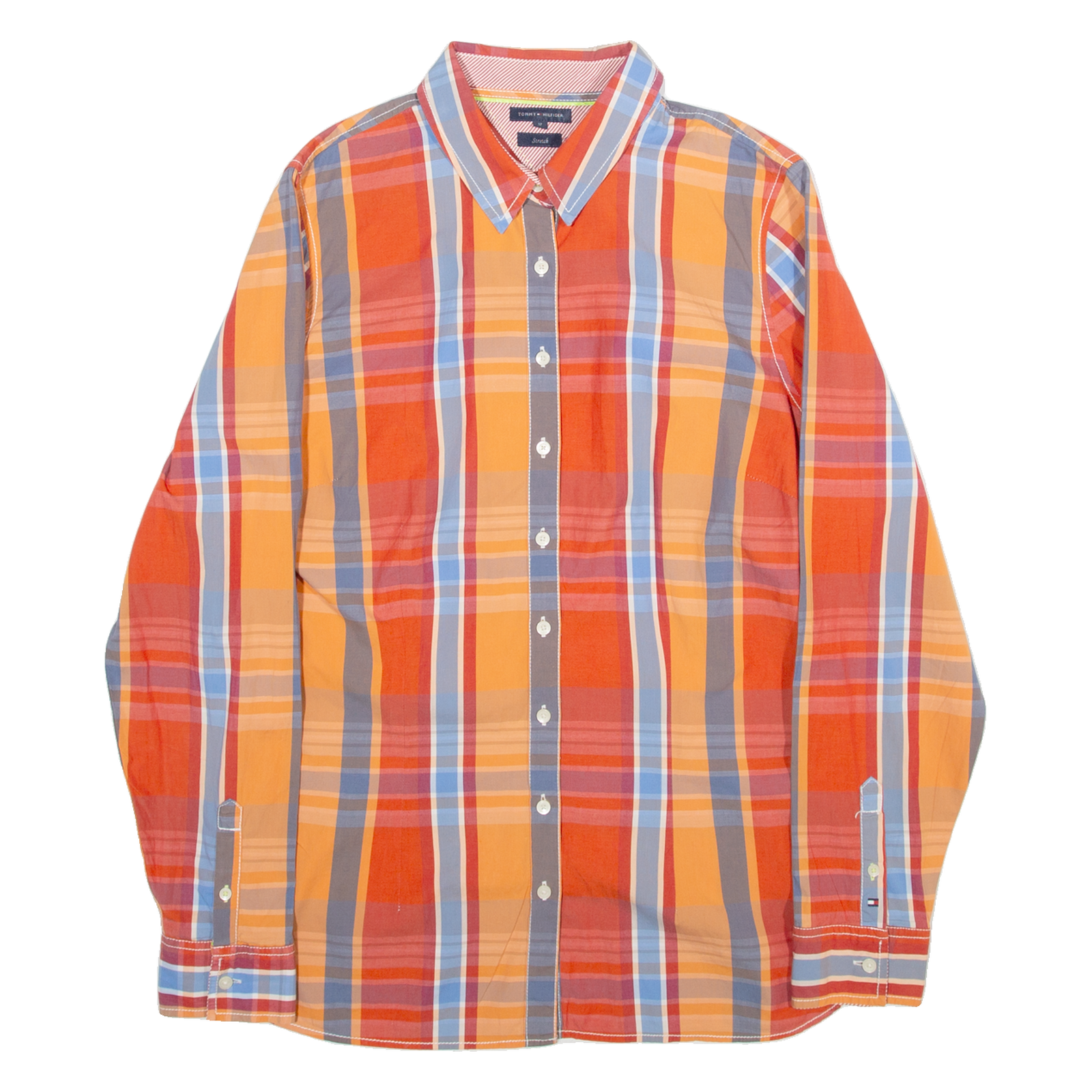 TOMMY HILFIGER Stretch Womens Shirt Orange Check Long Sleeve M Refurbished - N/A refurbished available on Cerqular