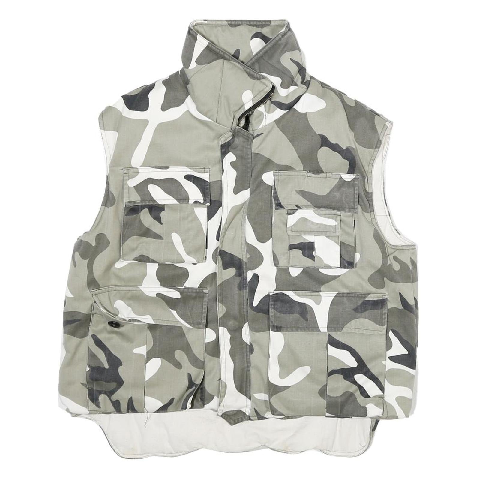 Mens Grey White Camouflage Cotton Blend Sleeveless Zip Jacket S Casual Utility Refurbished - N/A refurbished available on Cerqular