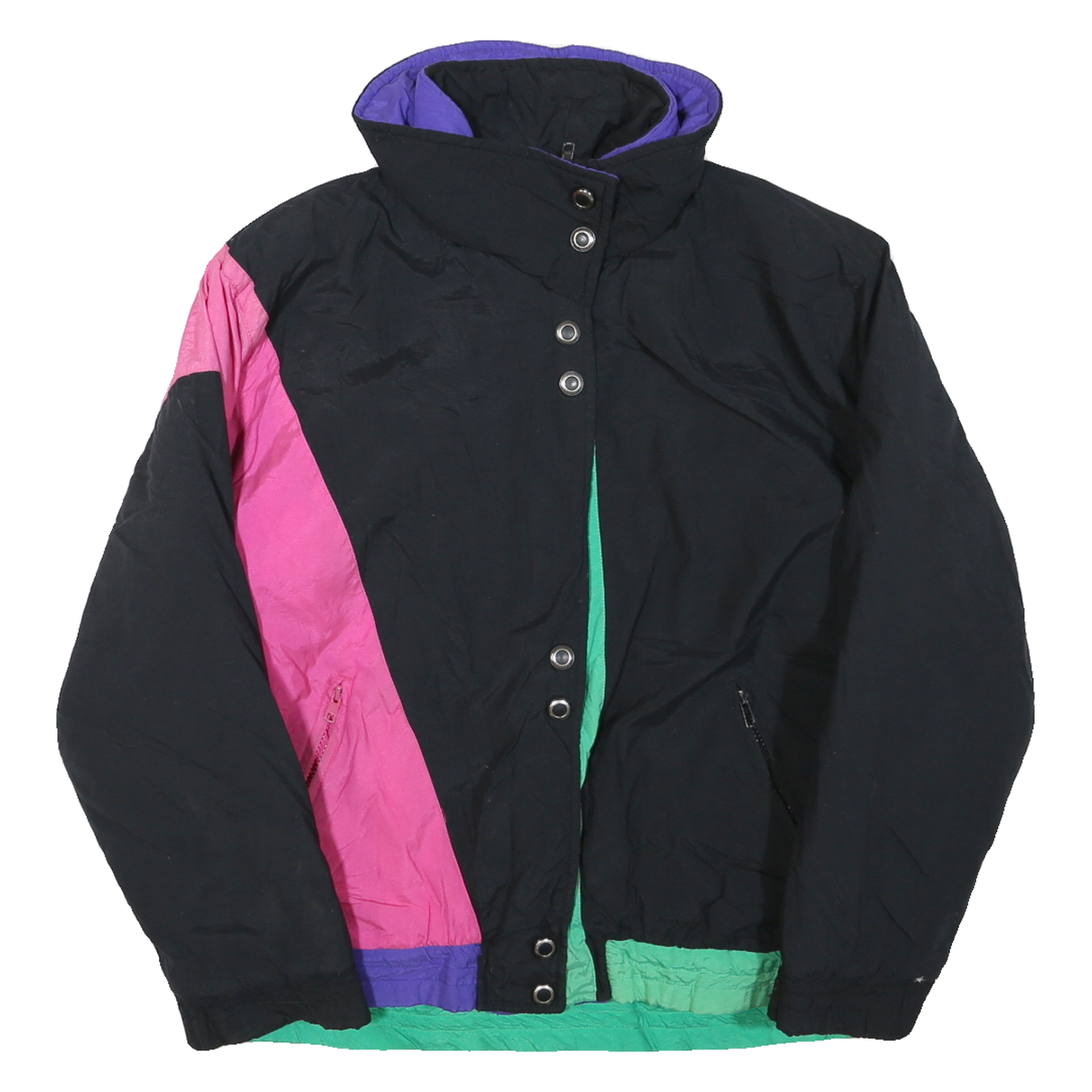 HERMANS Womens Black Green & Pink Colourblock Jacket M Polyester Blend Zip Refurbished - N/A refurbished available on Cerqular