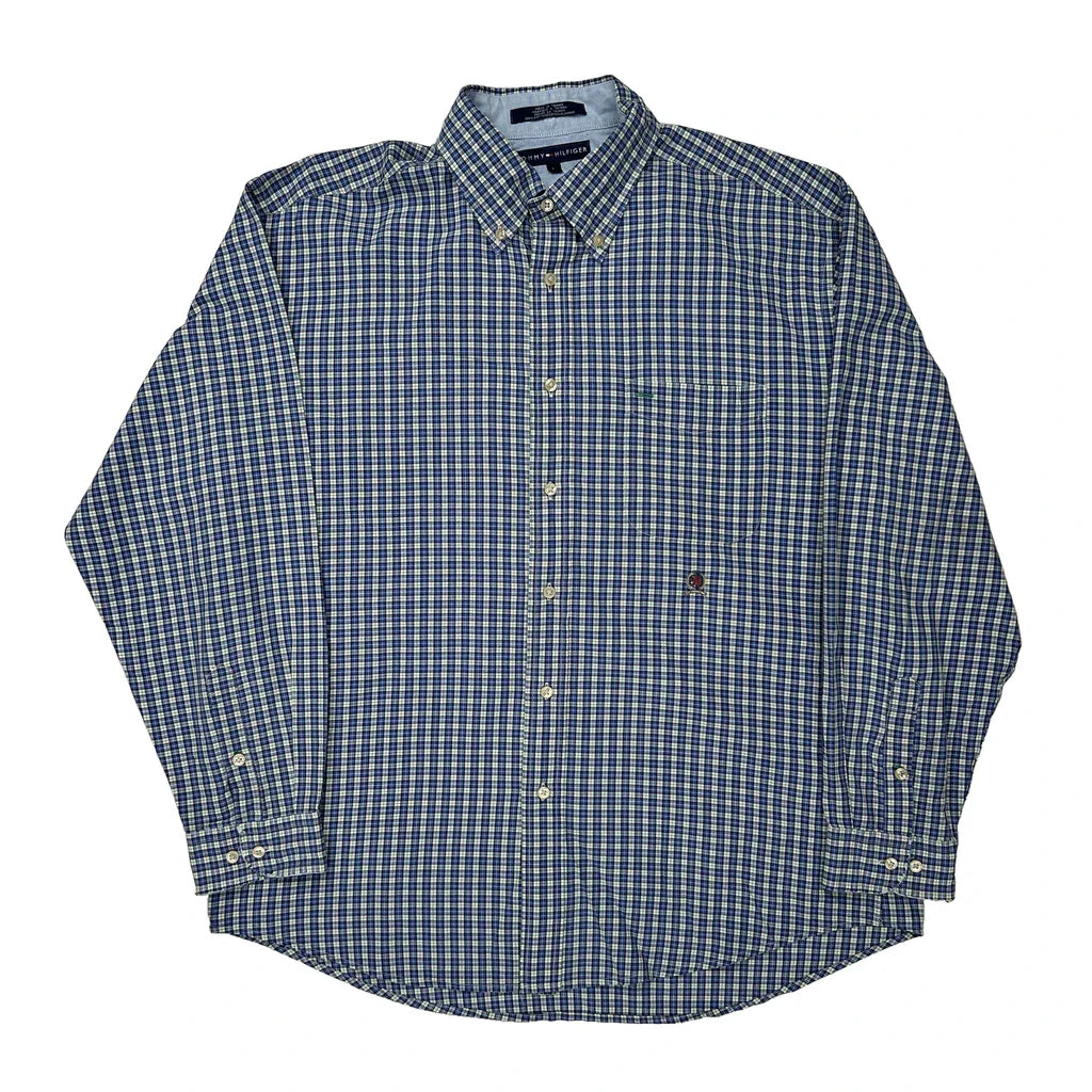 Tommy Hilfiger Checked Shirt - Large Blue Cotton Refurbished - Thrifted (note: this is a term often used to describe second- refurbished available on Cerqular