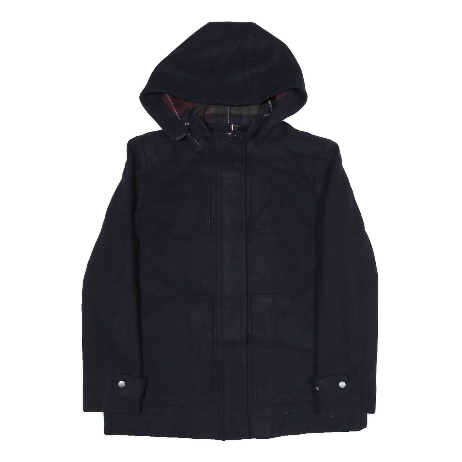 TOMMY HILFIGER Womens Black Hooded Jacket L Polyester Zip Plain Classic Coat Refurbished - N/A refurbished available on Cerqular